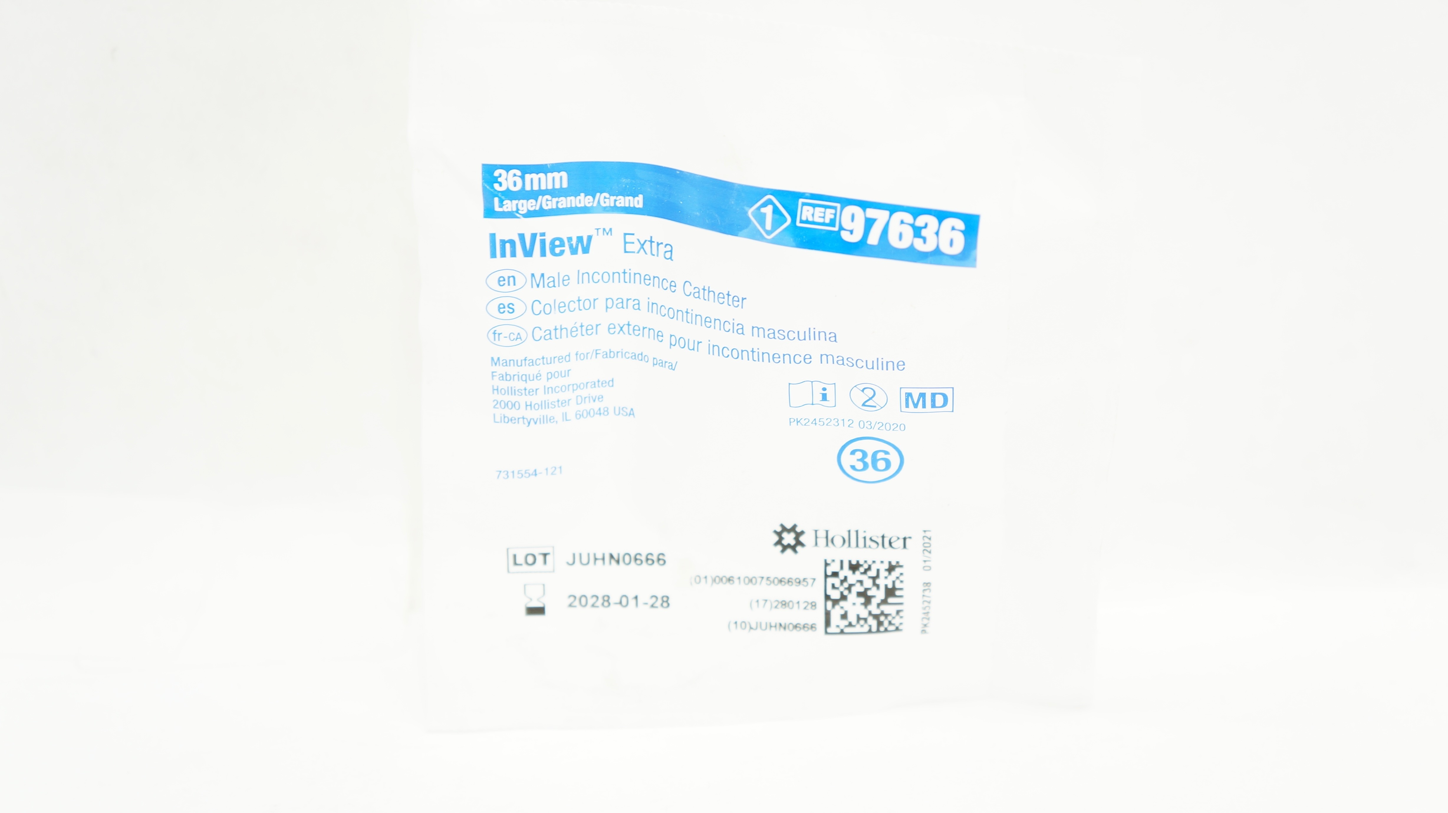 Hollister 97636 InView Extra Male Incontinence Cath. Large 36mm