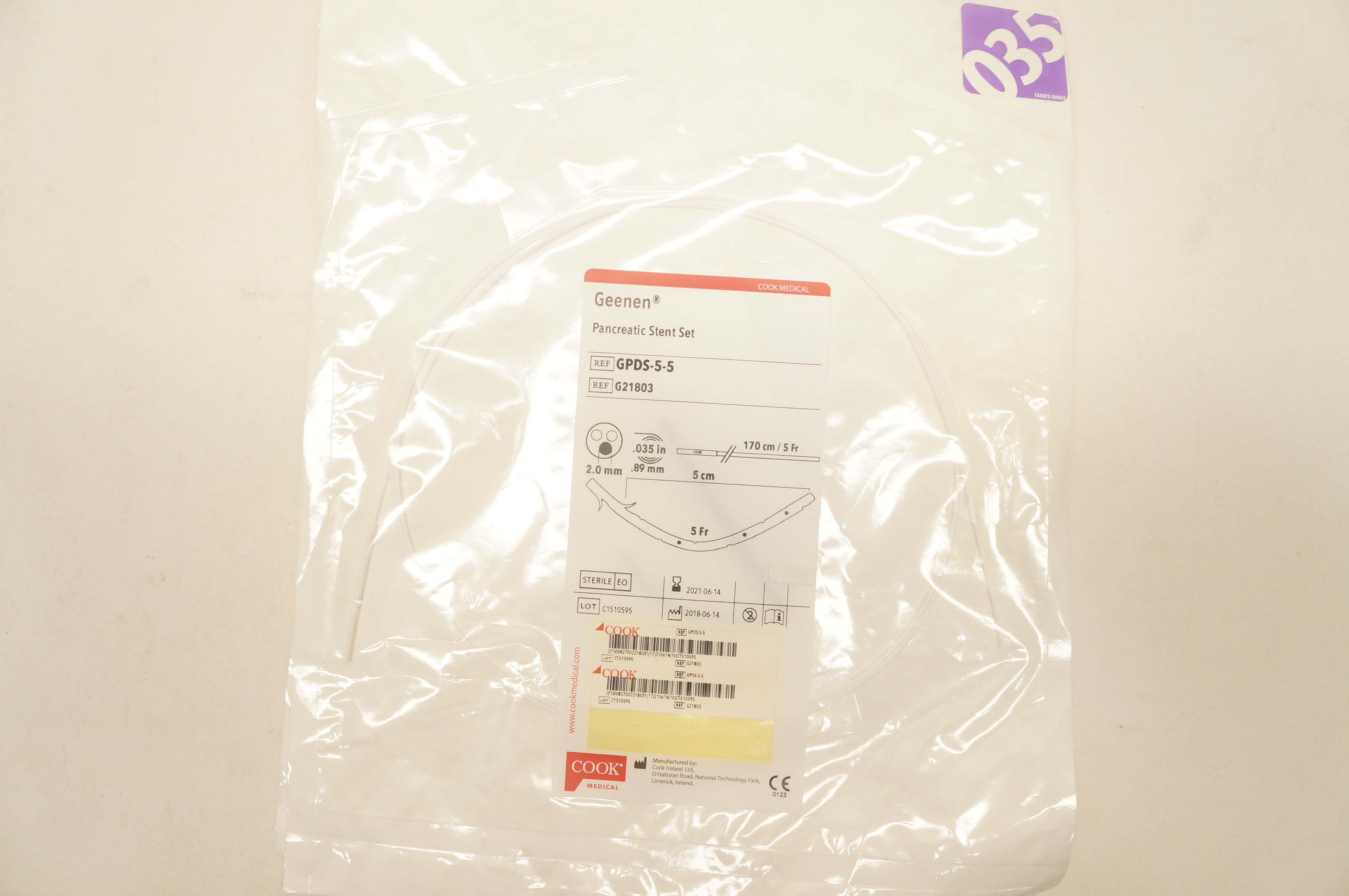 Cook Medical G21803 Geenen Pancreatic Stent Set 170cm 5Fr (x)