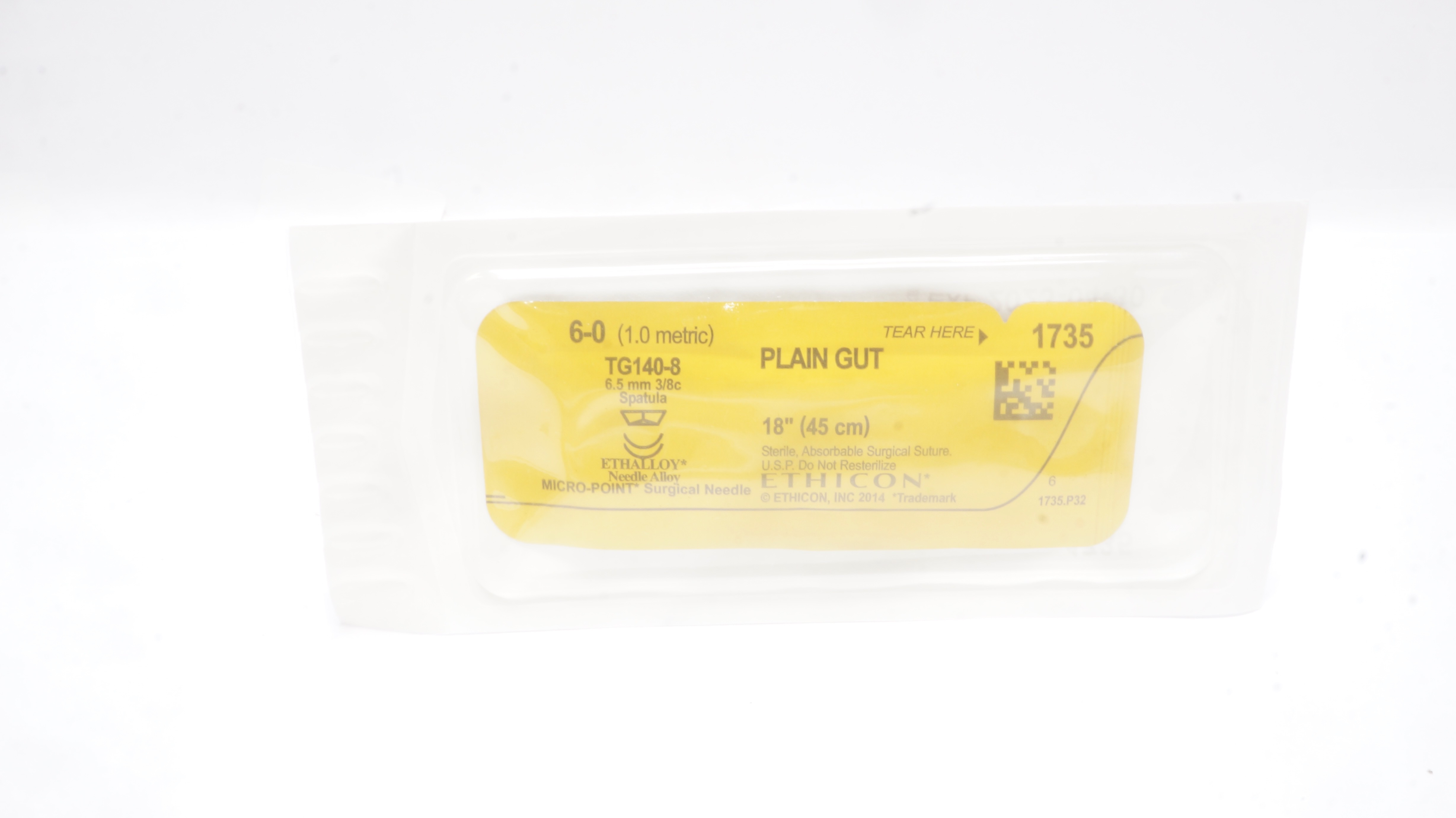 Ethicon 1735 6-0 Plain Gut, TG140-8,  3/8 x 6.5mm Spatula, 18inch (x)