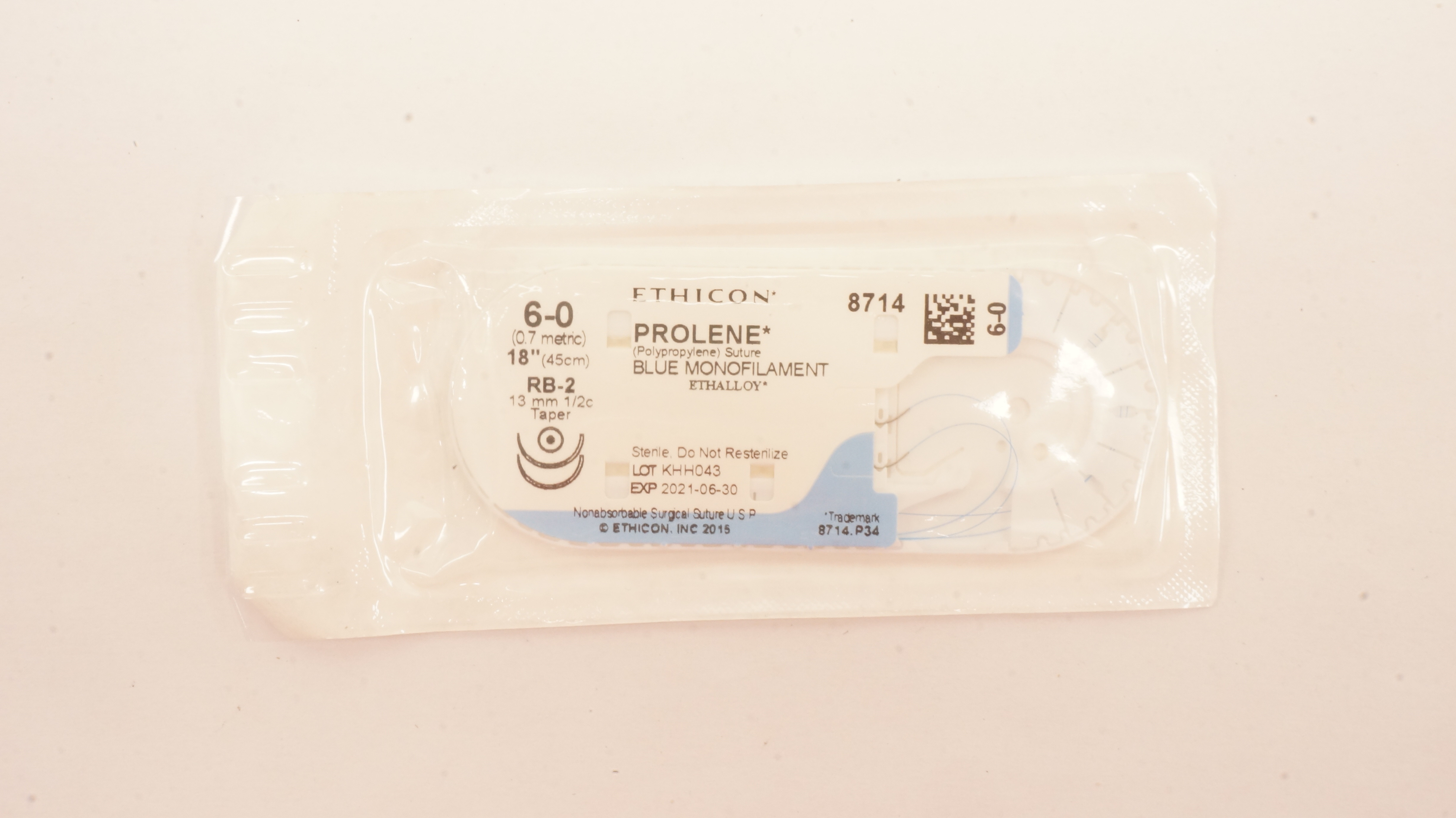 Ethicon 8714 6-0 PROLENE, RB-2, 13mm 1/2c Taper, 18inch (x)