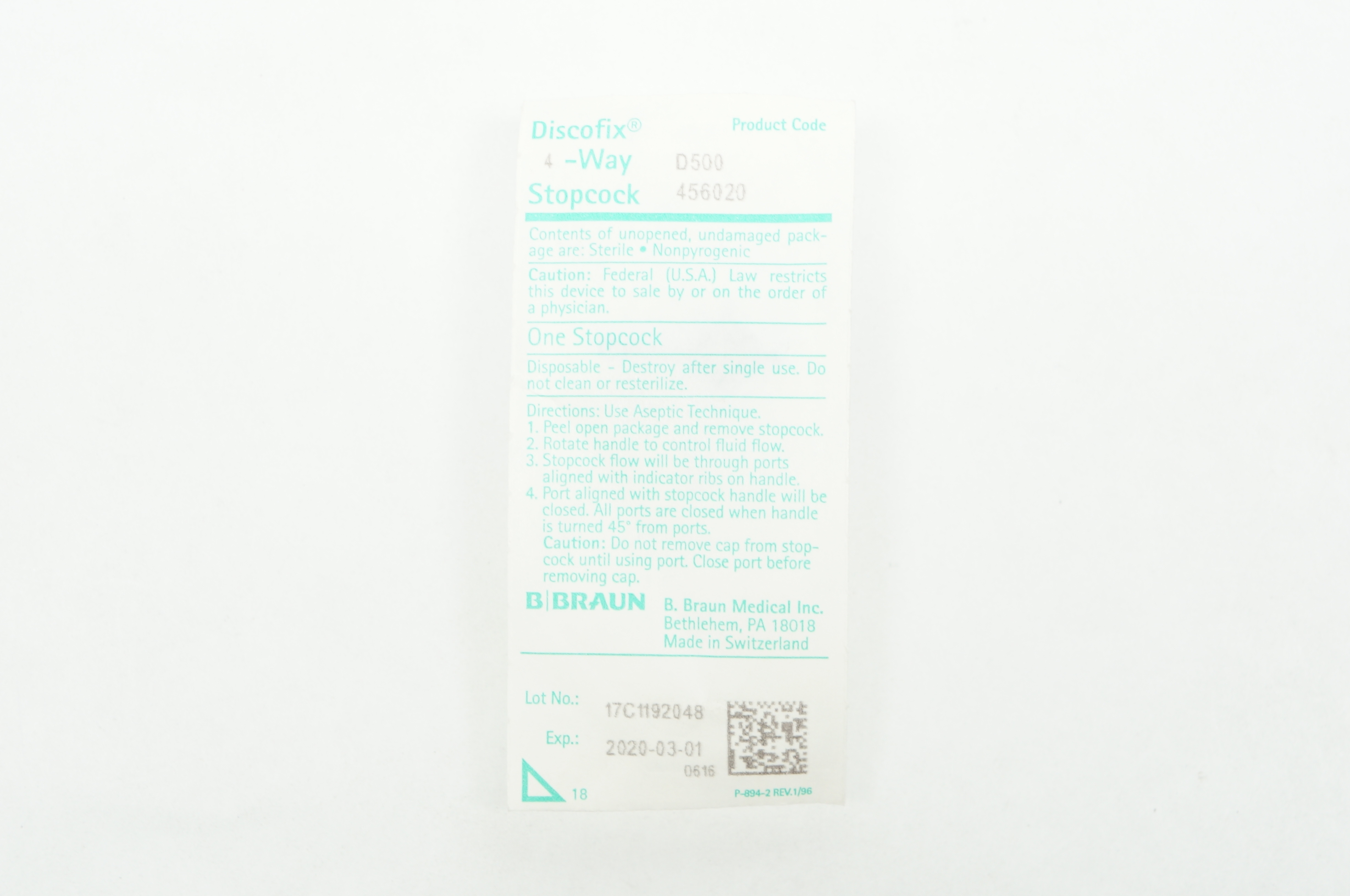 B.Braun D500 456020 Discofix 4-Way Stopcock (x)