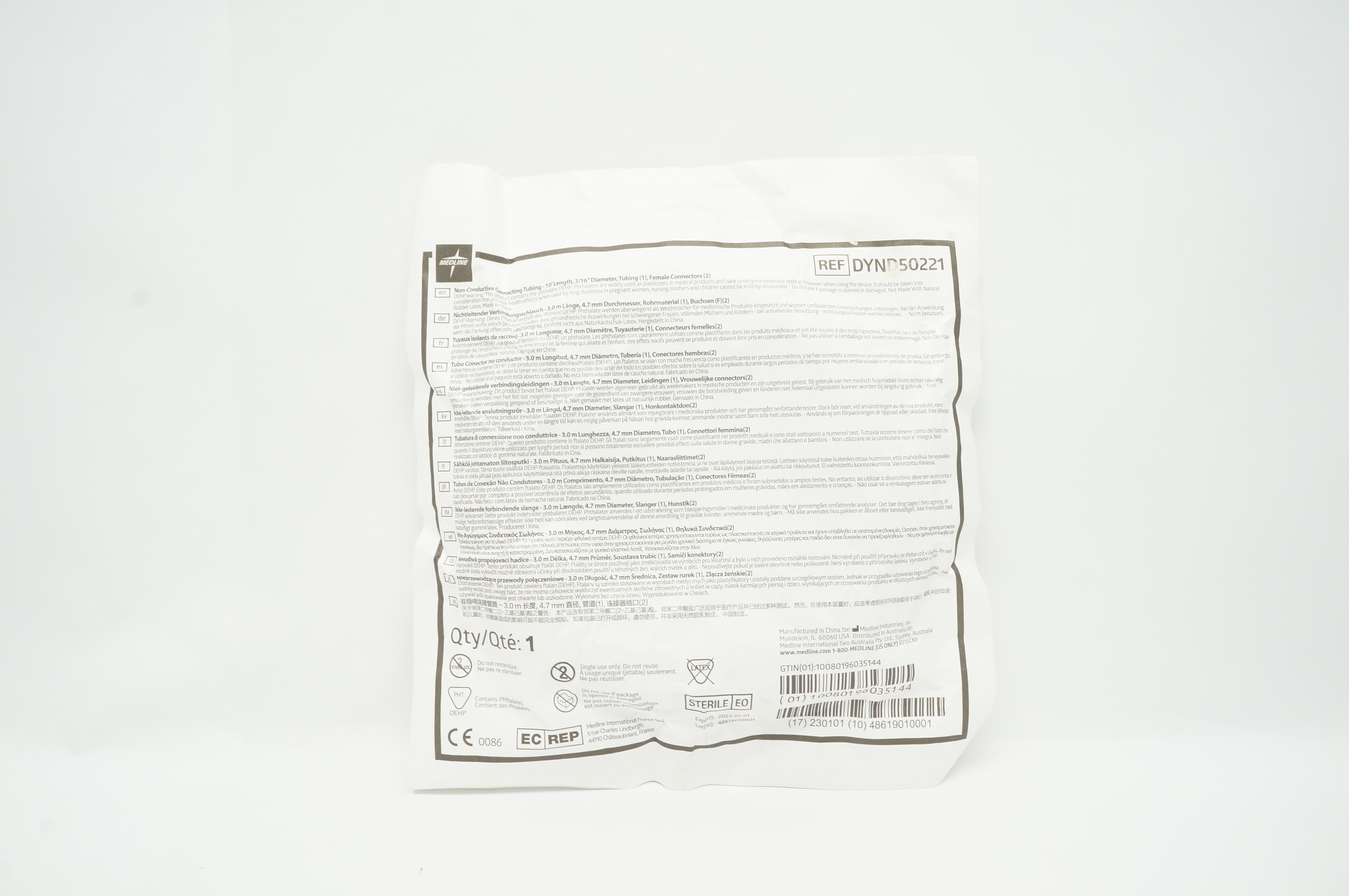 Medline DYND50221 Non-Conductive Connecting Tubing 20 inch Length Diam 3/16inch