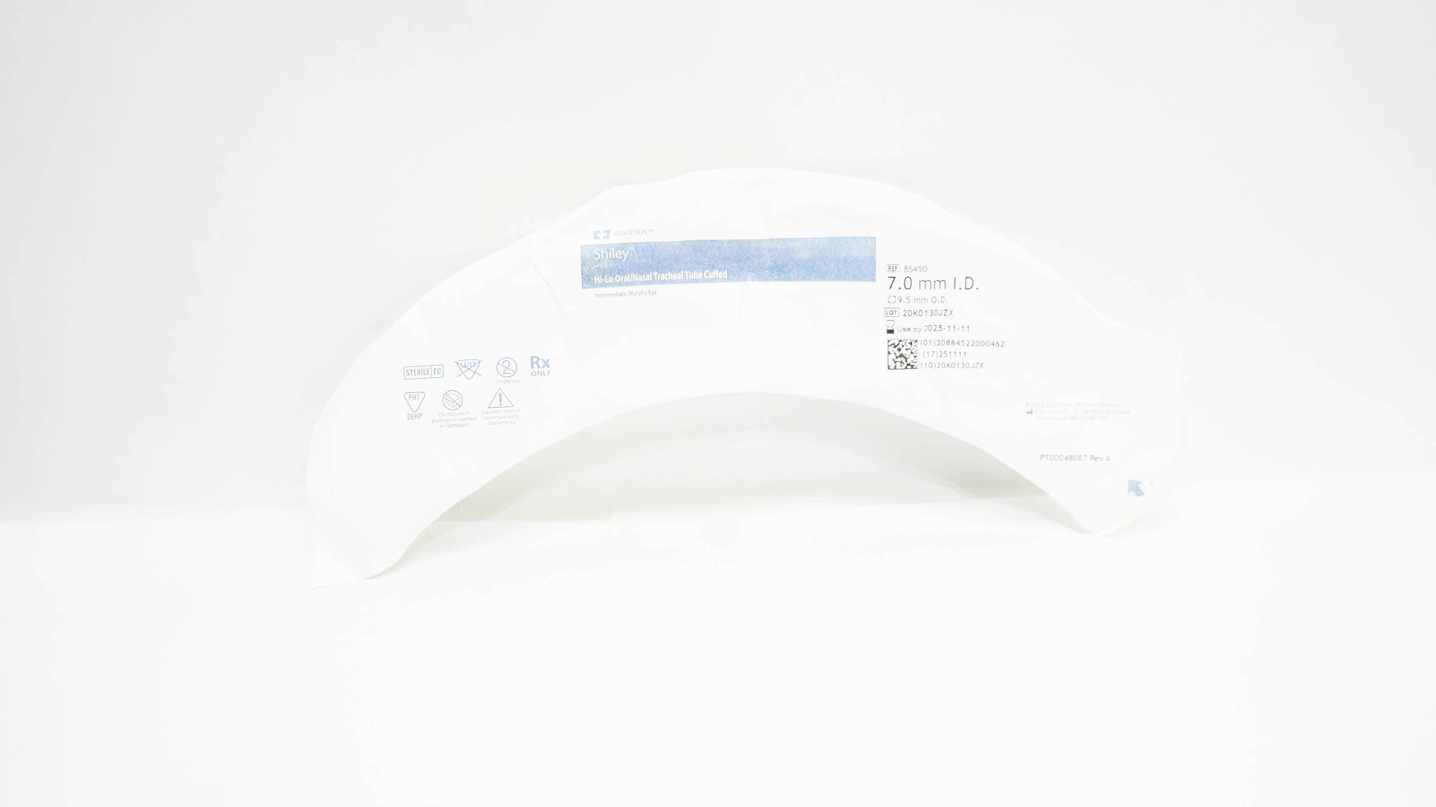 Covidien 86450 Shiley Hi-Lo Oral/Nasal Tracheal Tube Cuffed 7.0mm ID x 9.5mm OD