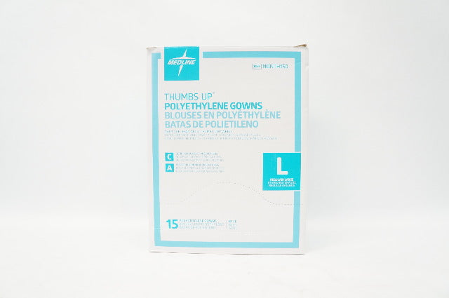Medline NONTH150 Thumbs Up Polyethylene Gowns, Regular Large, Blue - Box of 9