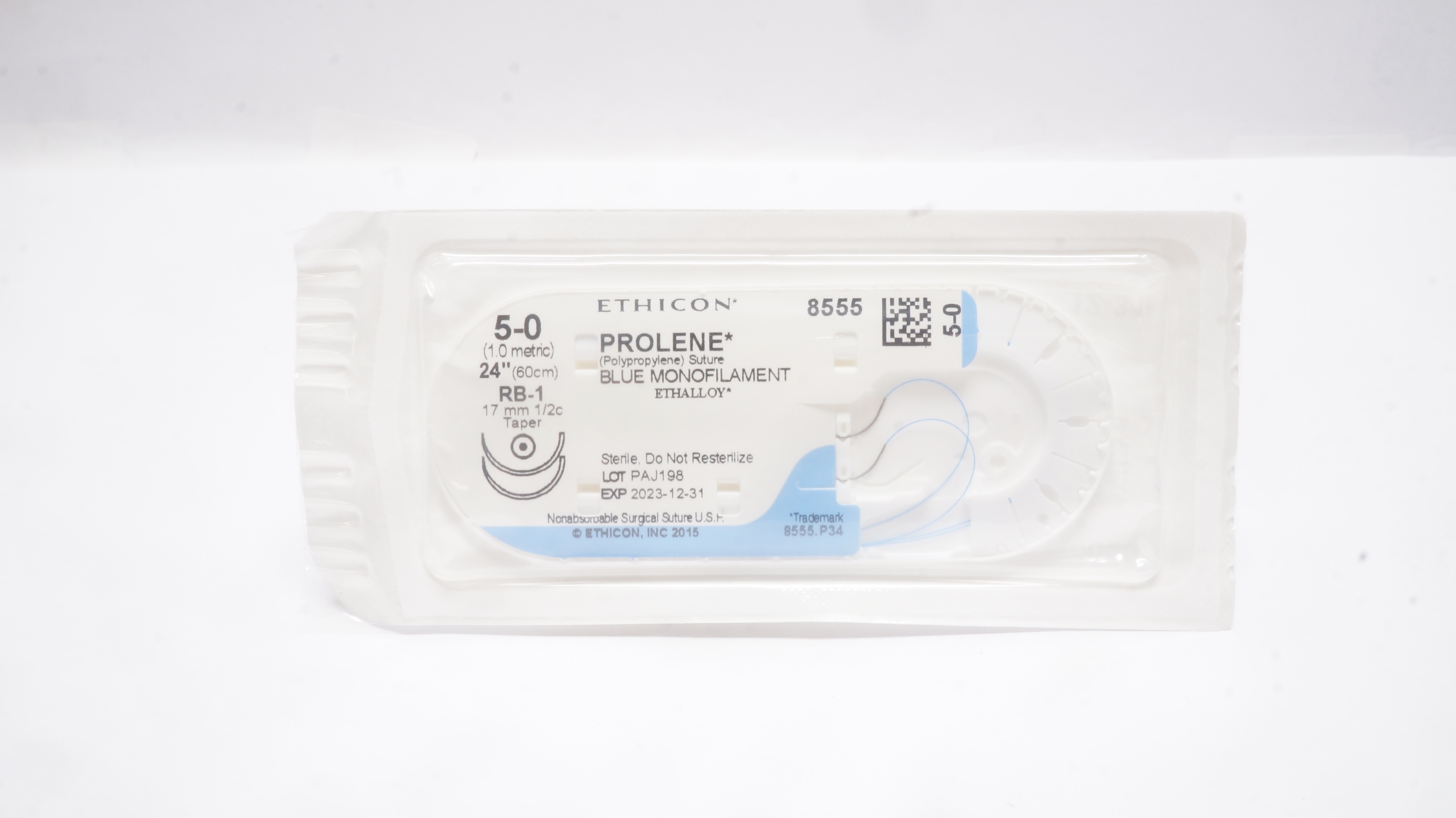 Ethicon 8555 5-0 PROLENE Stre RB-1 17mm 1/2c Taper 24 inch