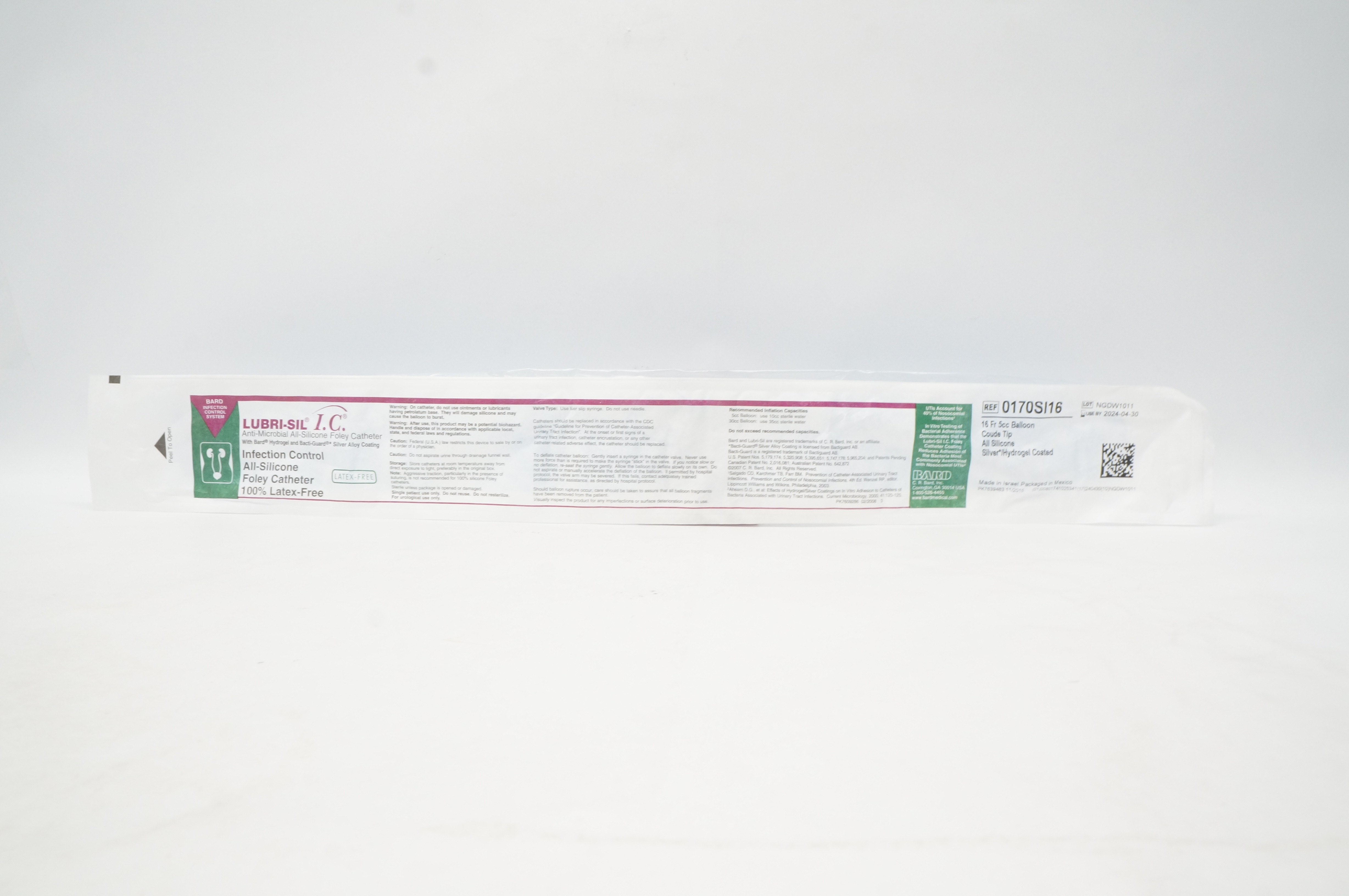 Bard 0170SI16 Lubri-Sil I.C. Anti-Microbial Foley Cath. 16Fr x 5cc