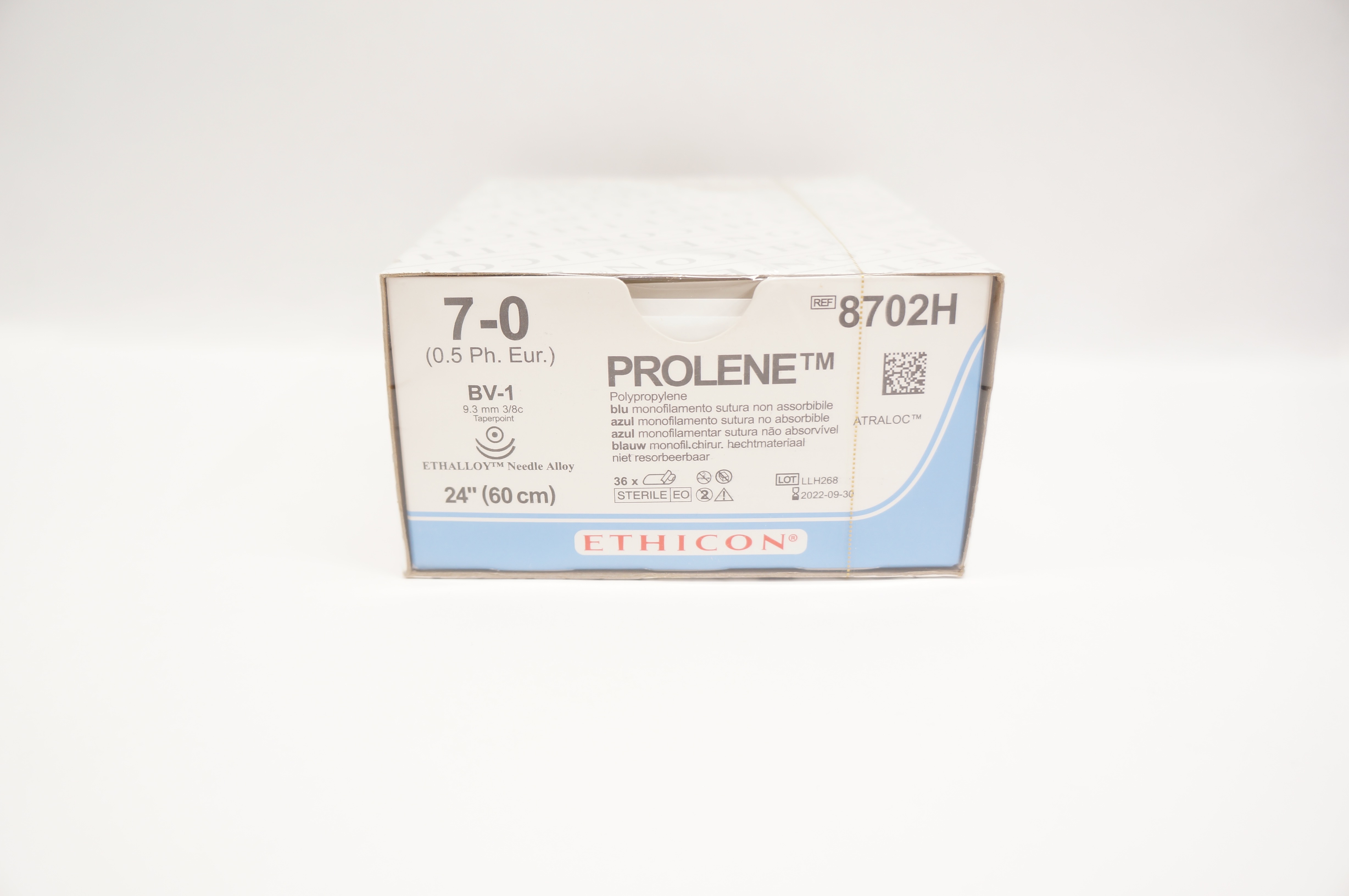 Ethicon 8702H Prolene Polypropylene 7-0 BV-1 9.3mm 3/8c 24In - Box of 36 (x)
