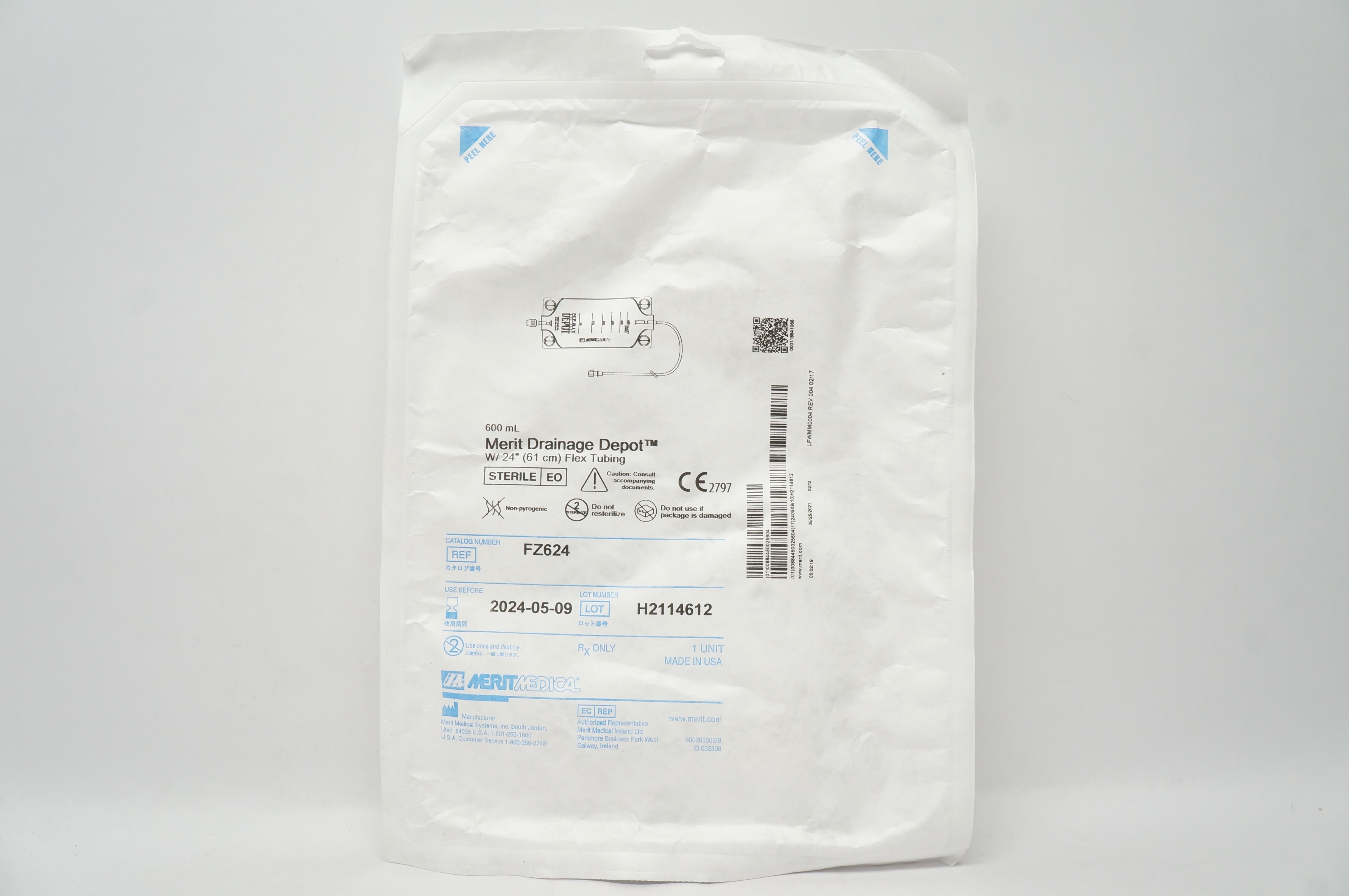 Merit Medical FZ624 Drainage Depot 600ml with 24 inch Flex Tubing