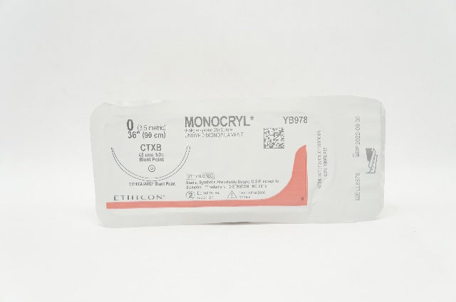 Ethicon YB978 0 Monocryl Undyed Monofilament CTXB 48mm 1/2c Blunt Point (x)