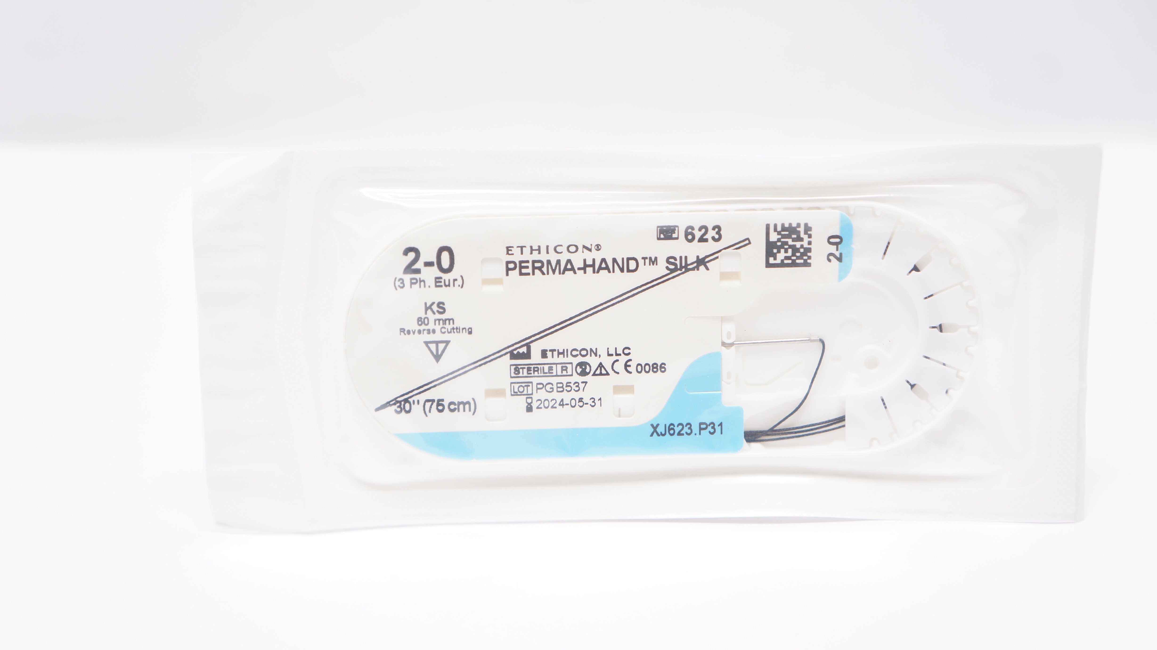 Ethicon 623 2-0 Perma-Hand Silk Stre KS 60mm Reverse Cutting, 30 inch