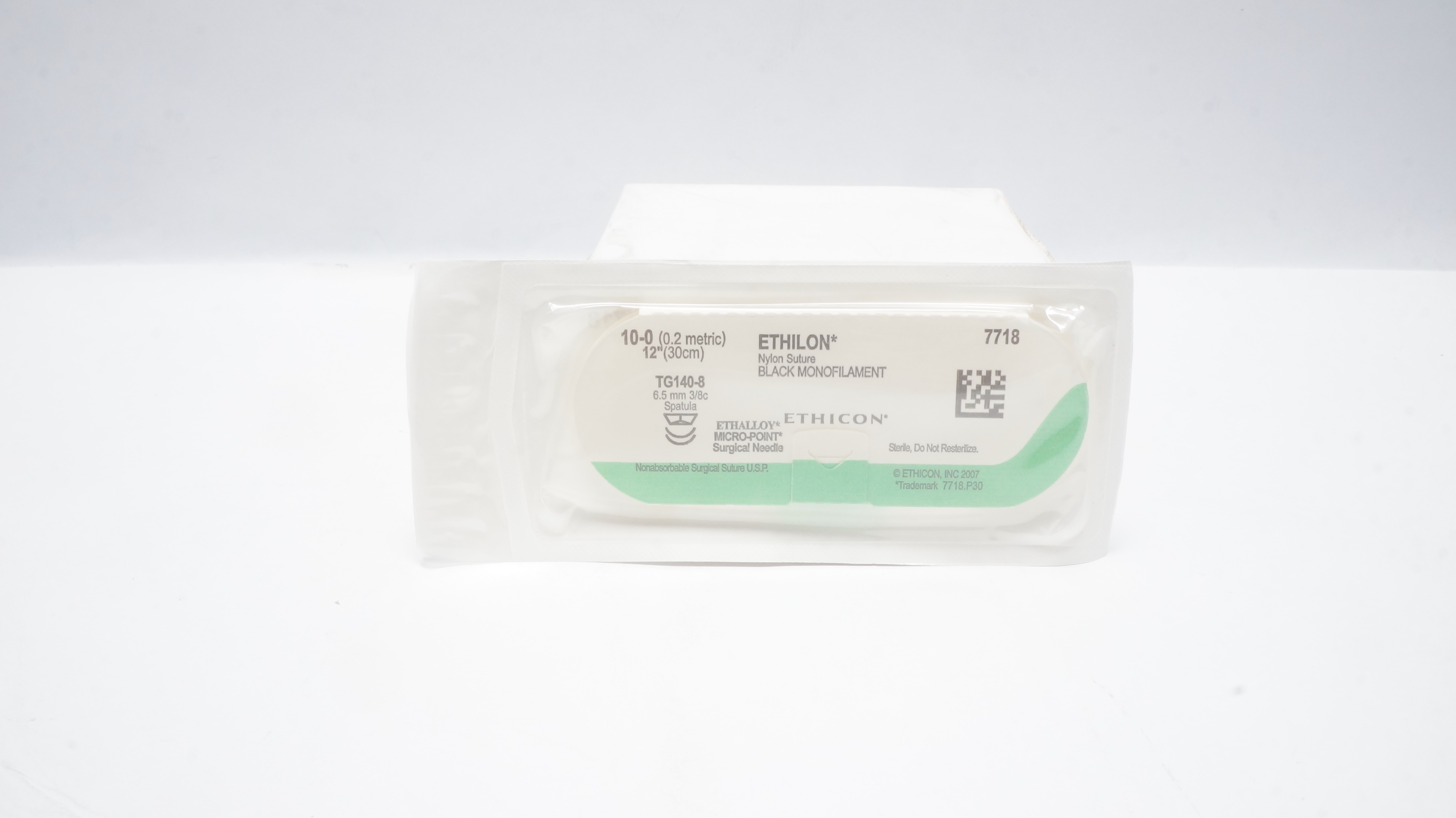 Ethicon 7718 10-0 ETHILON TG140-8 6.5mm 3/8c Spatula 12inch