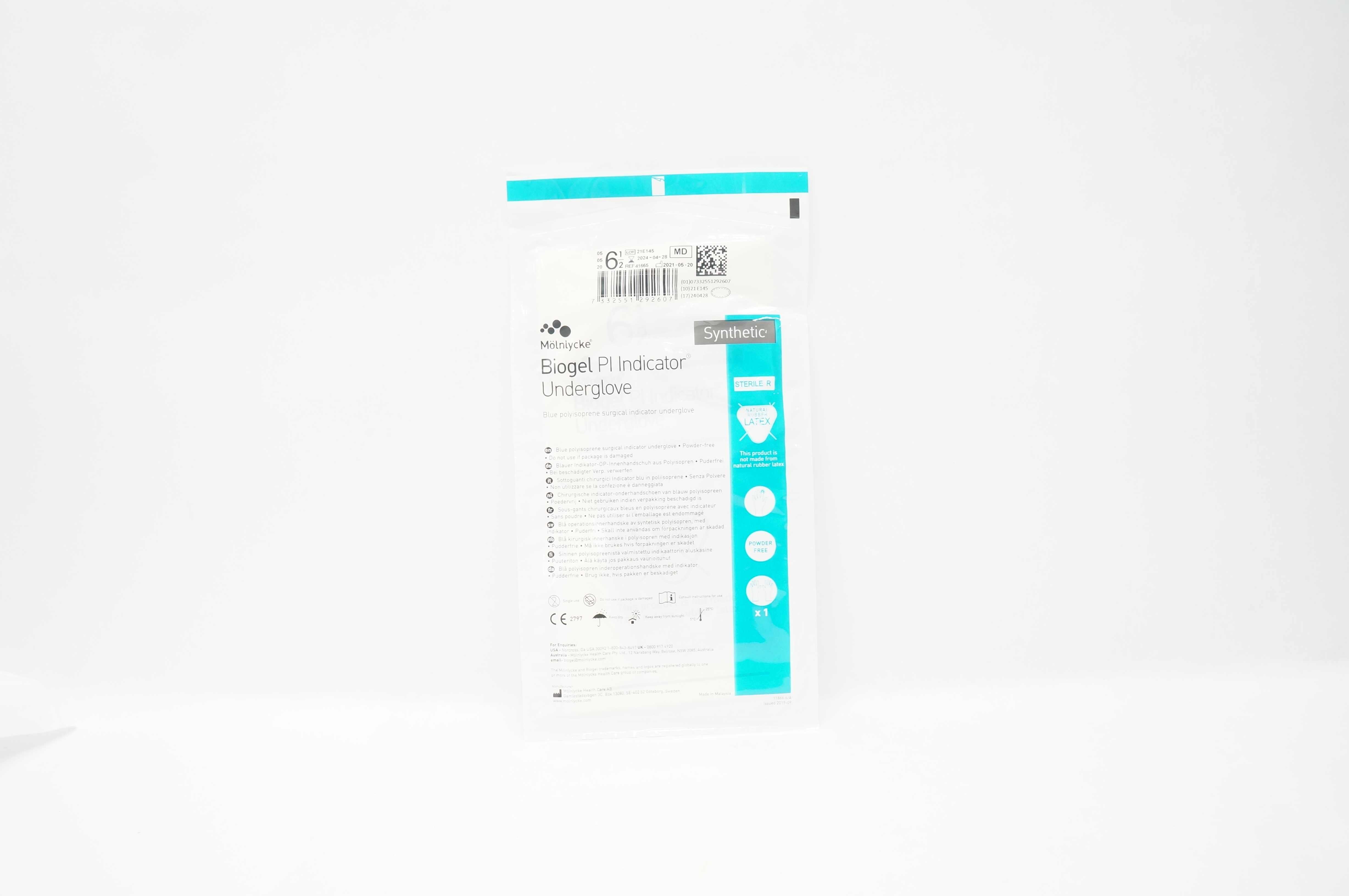 Mölnlycke HealthCare 41665 Biogel Pl Surgical Indicator Underglove, Size 6-1/2