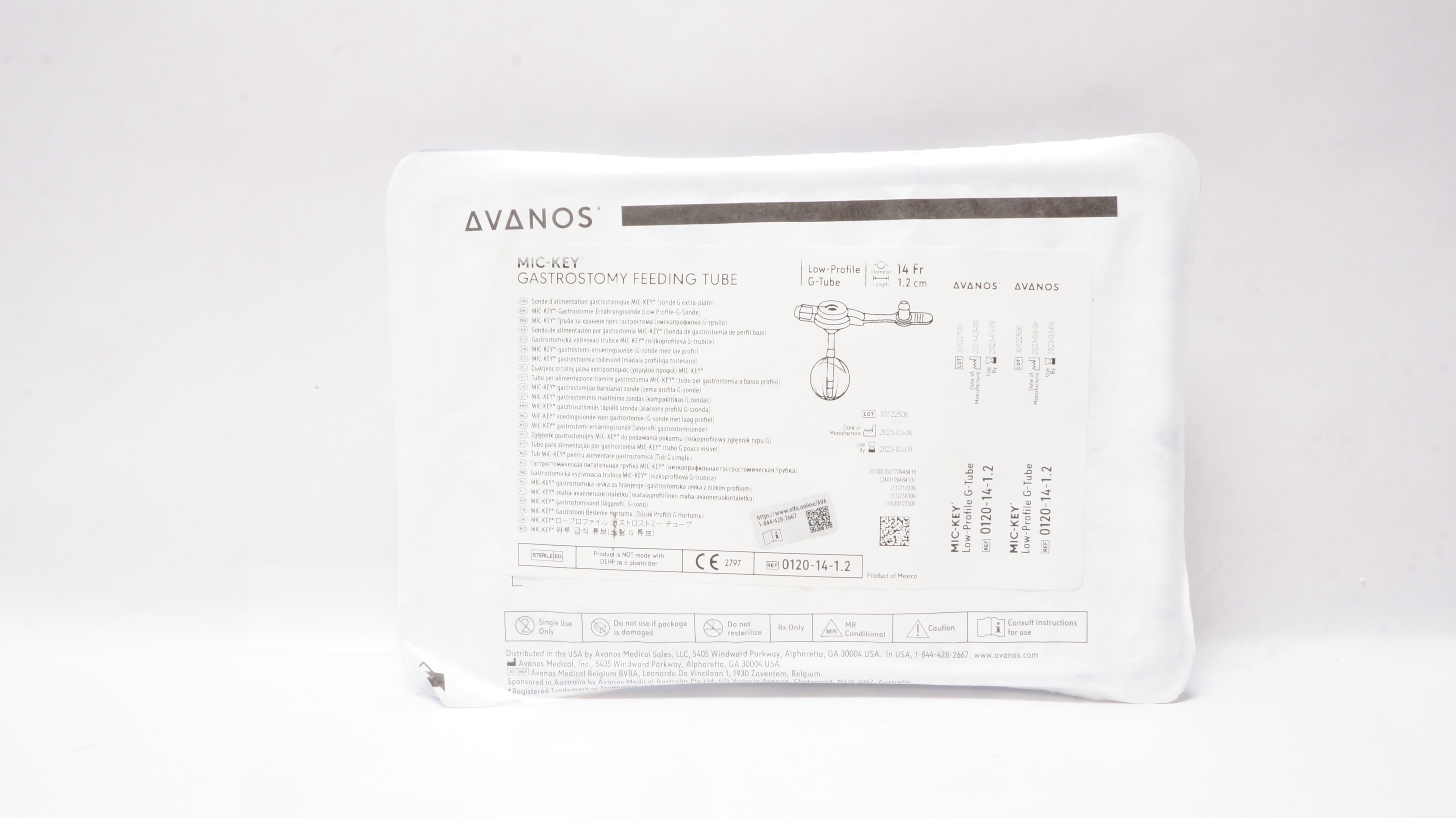 Avanos 0120-14-1.2 MIC-KEY Gastrostomy Feeding Tube 14Fr x 1.2cm