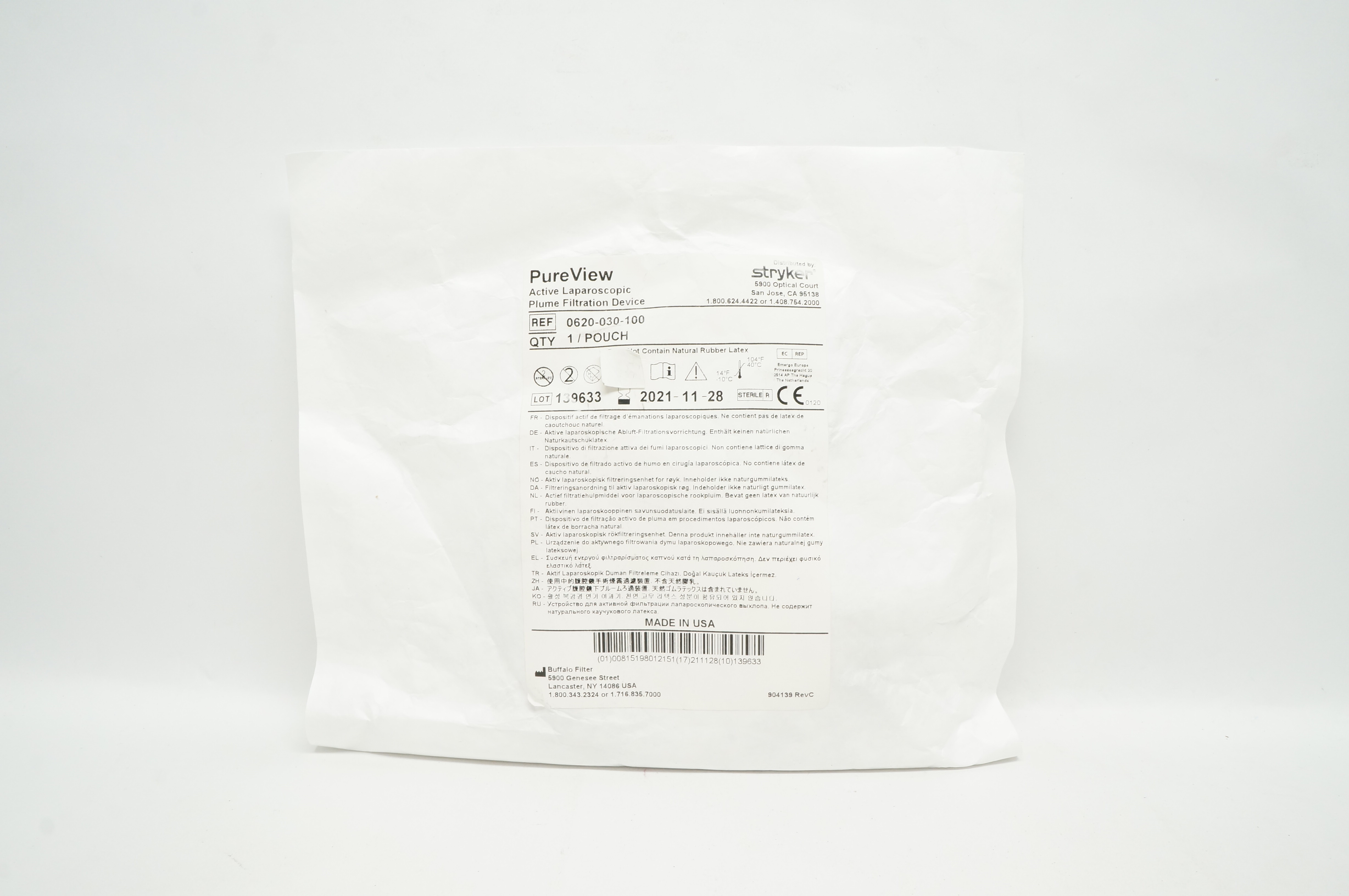 Stryker 0620-030-100 PureView Active Laparoscopic Plume Filtration Device (x)