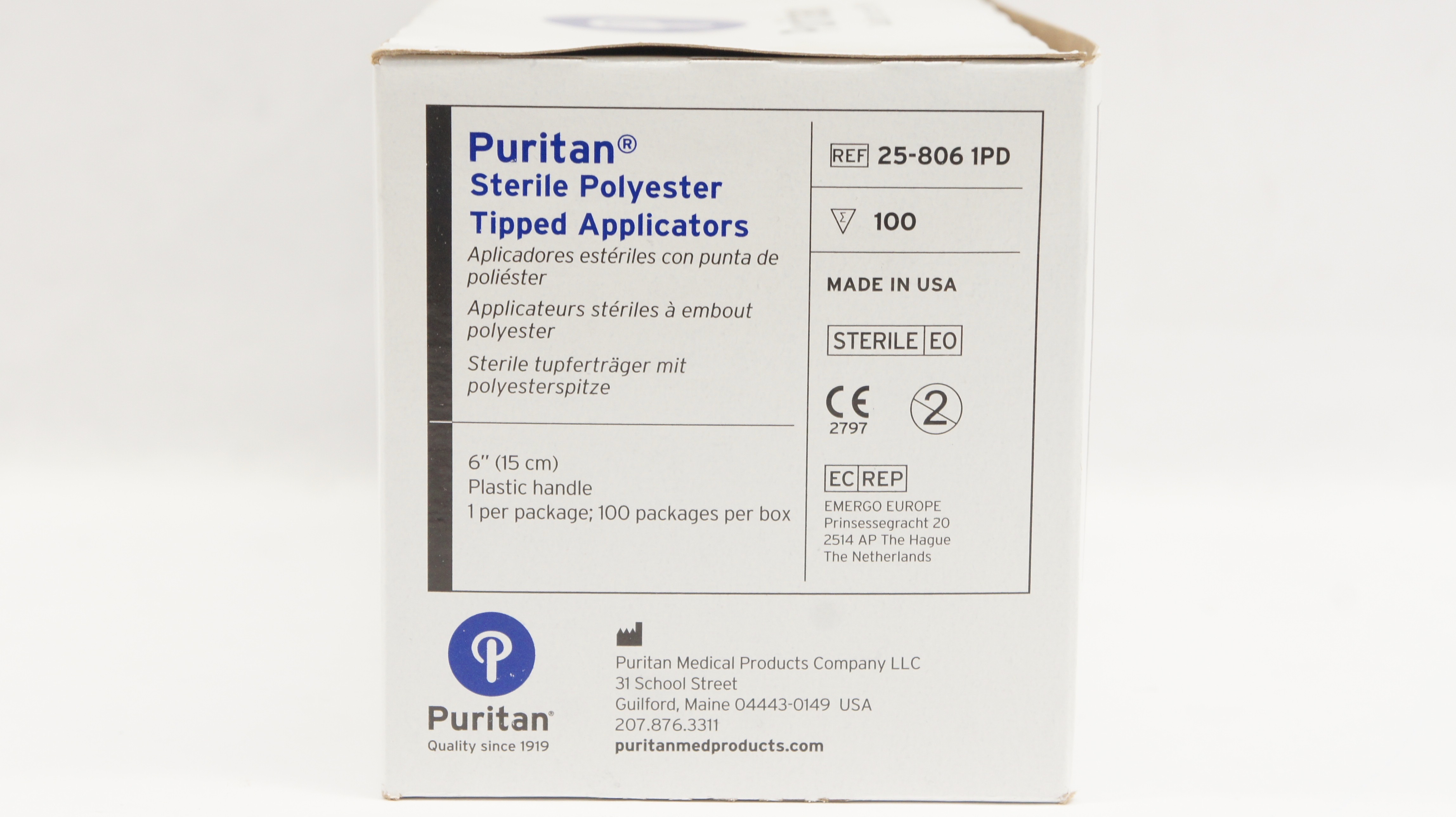 Puritan 25-806 1PD Sterile Polyester Tipped Applicators 6 inch - Box of 100