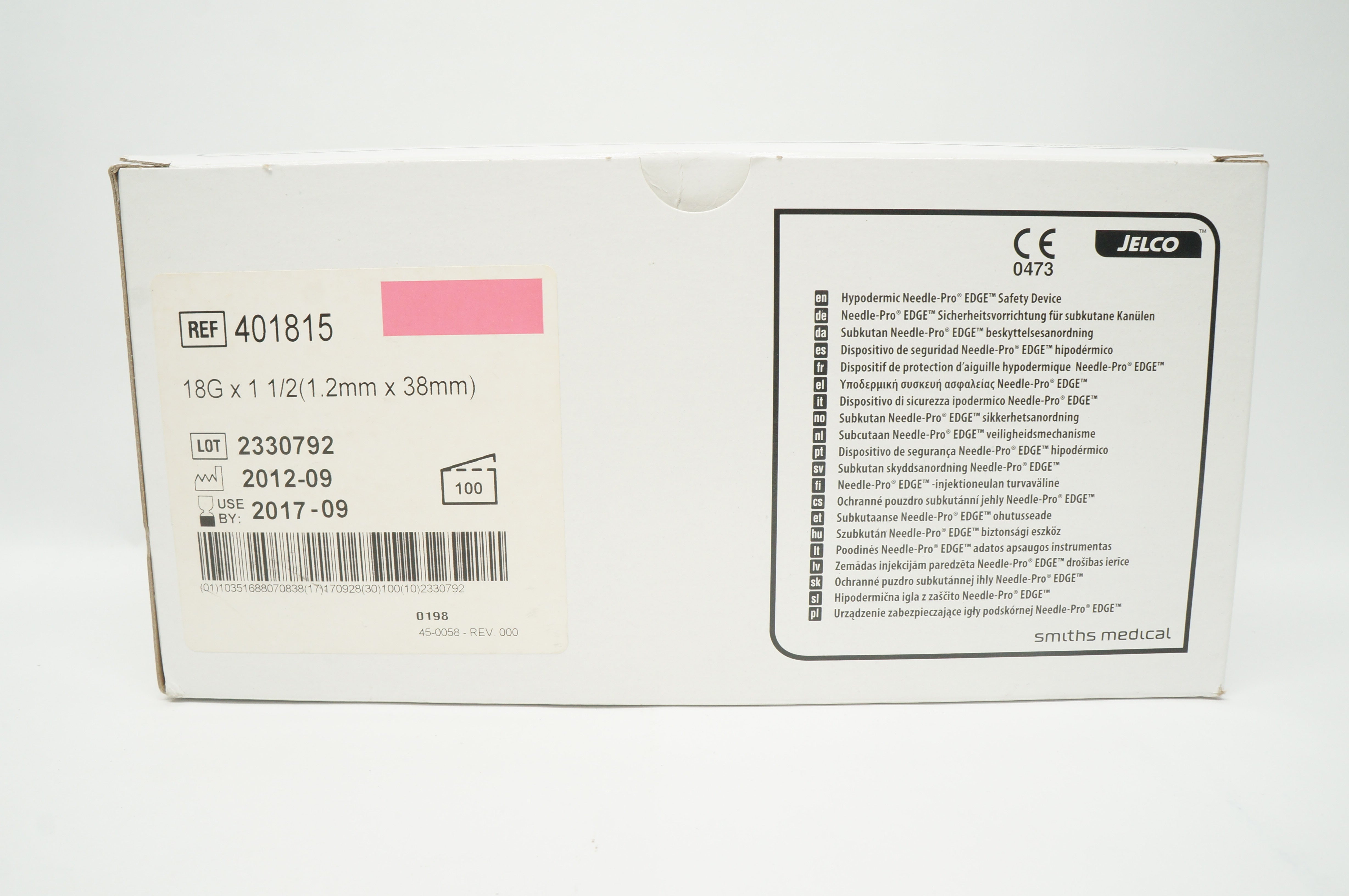 Smiths Medical 401815 Jelco Hypodermic Safety Device 18G x 1 1/2 - Box ...