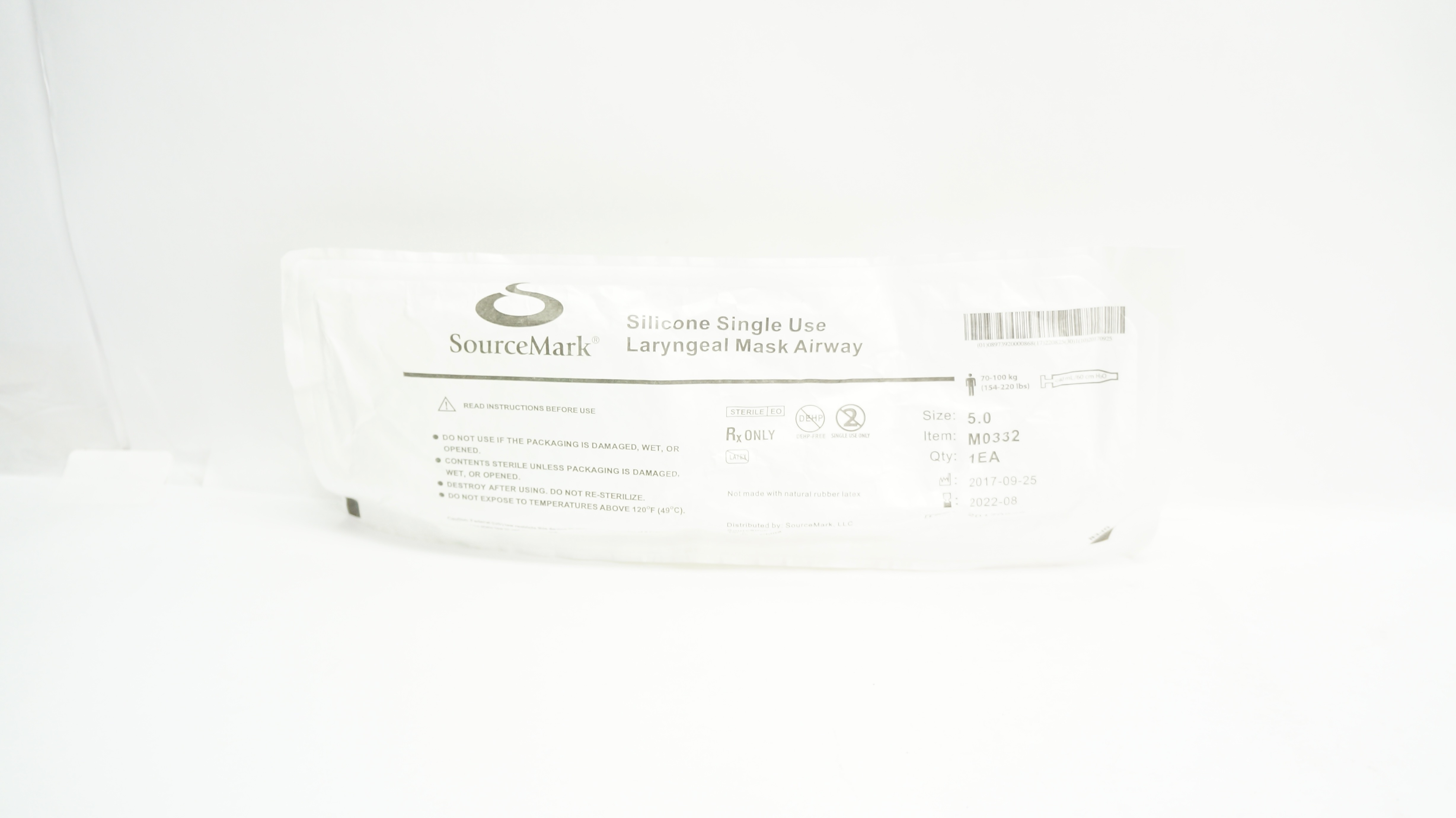 SourceMark M0332 Silicone Laryngeal Mask Airway Size 5.0 70-100kg <40ml/60cm(x)
