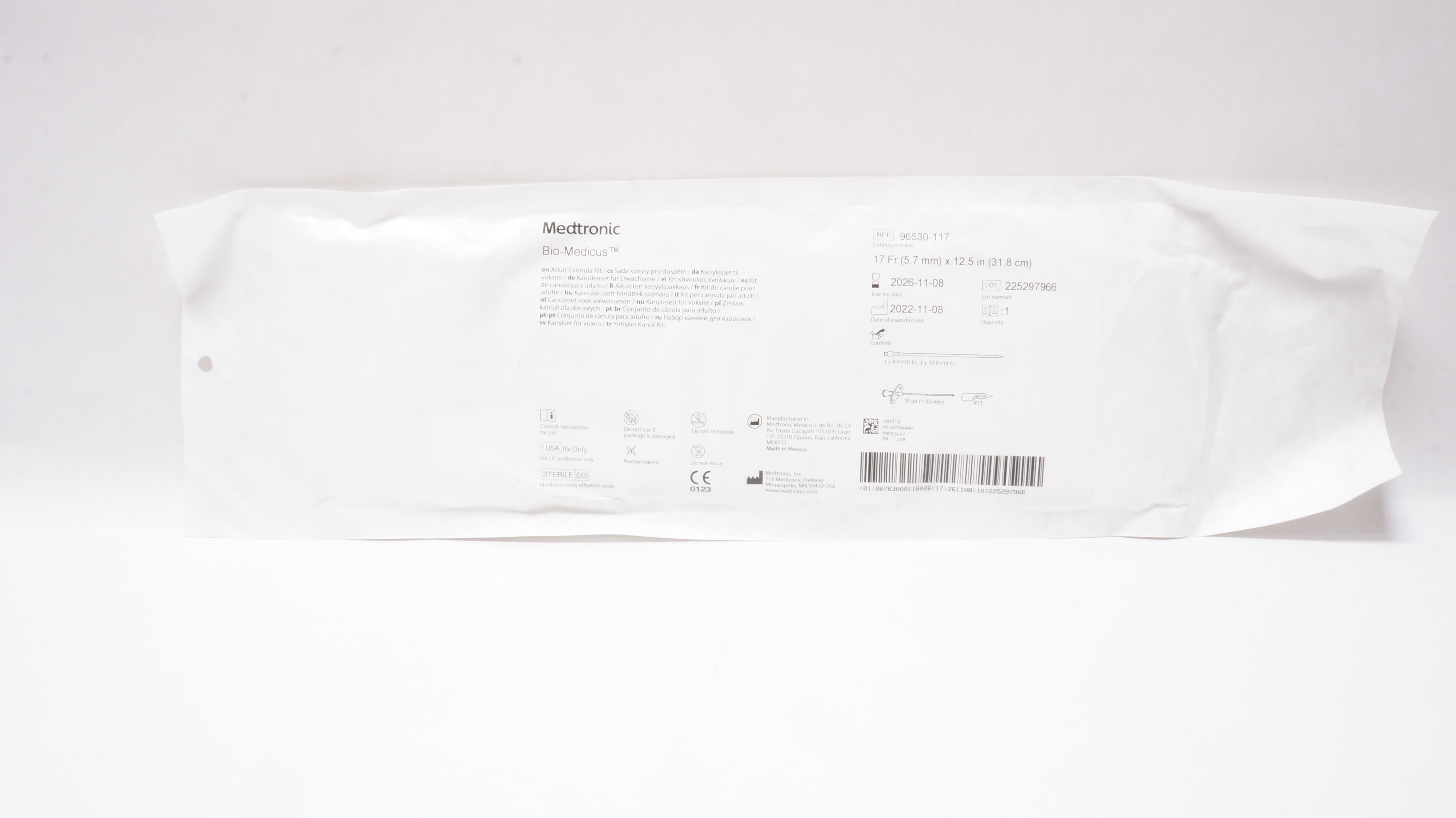 Medtronic 96530117 BioMedicus Adult Cannula Kit 17Fr x 12.5inch