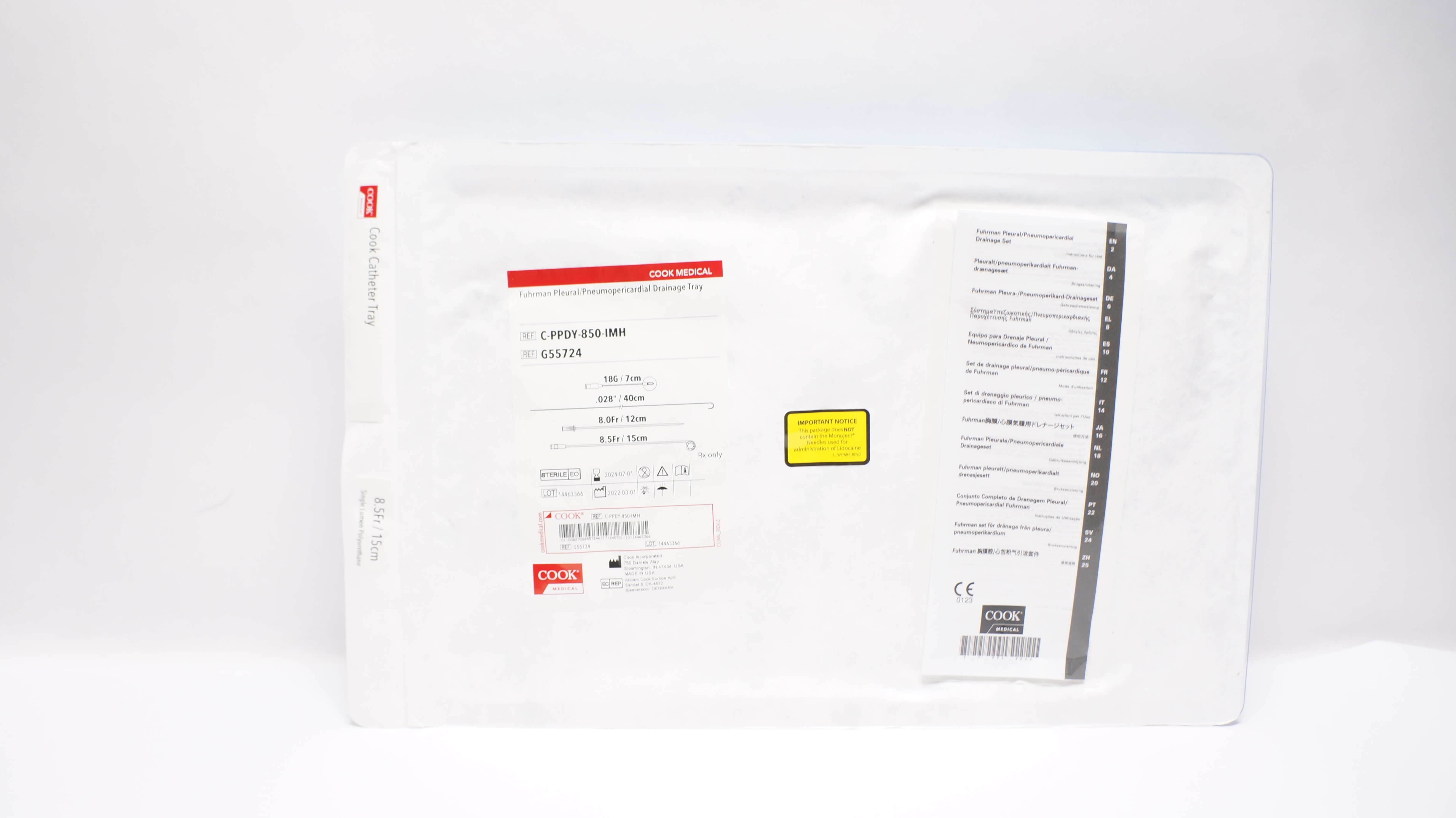 Cook Medical G55724 Fuhrman Pleural/Pneumopericardial Drainage Tray 18G/7cm
