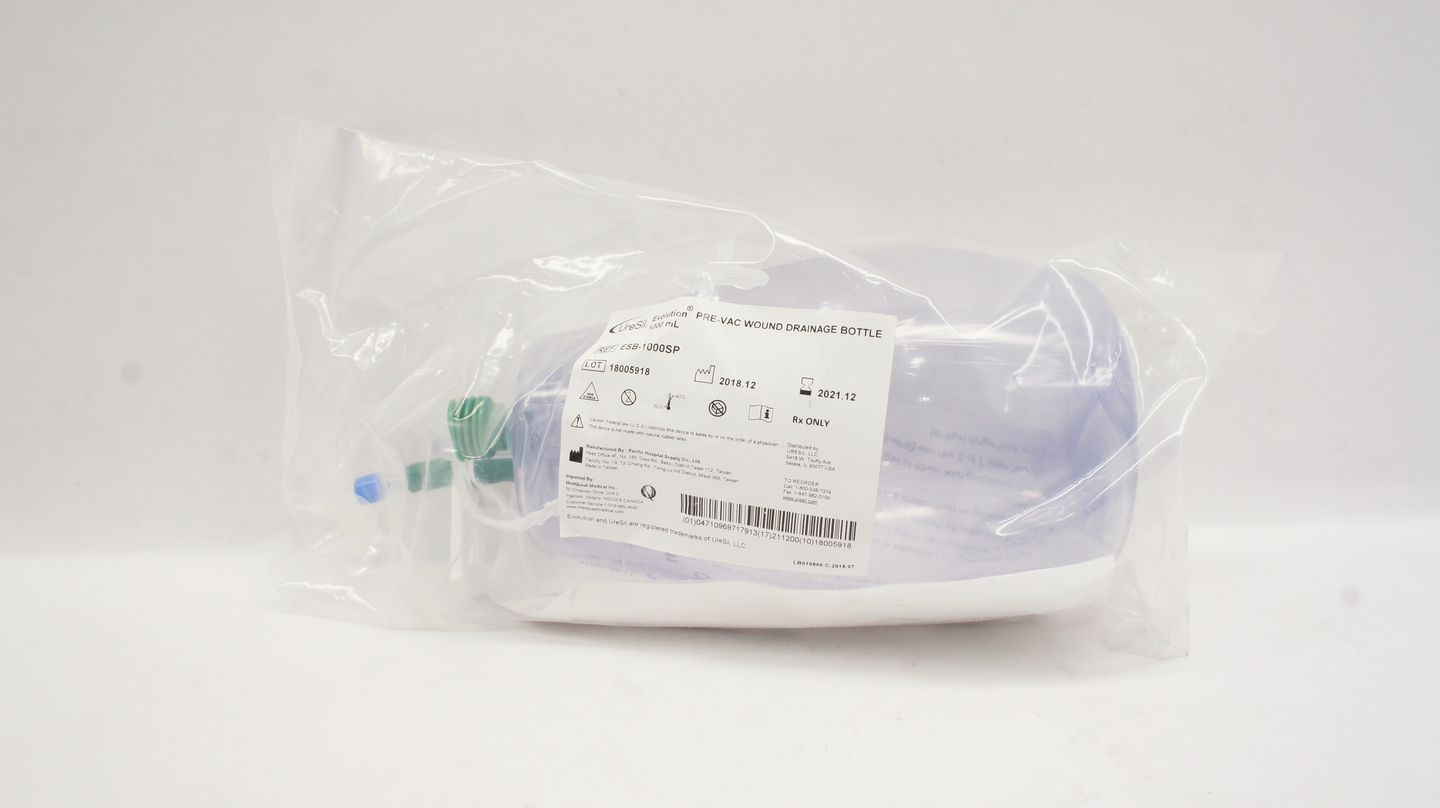 UreSil ESB-1000SP Evolution Pre-Vac Wound Drainage Bottle, 1000mL (x)
