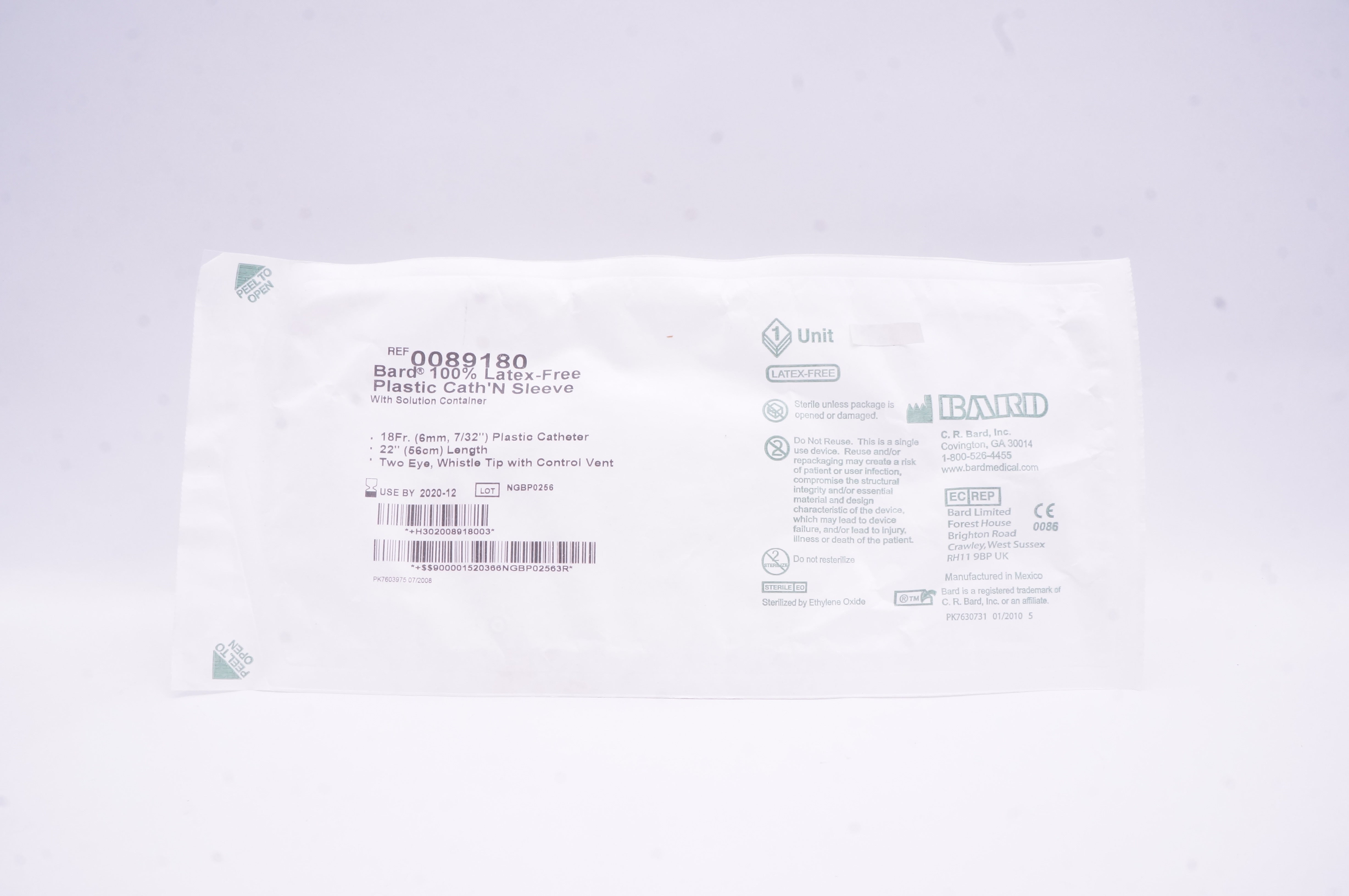 Bard 0089180 Plastic Cath'N Sleeve With Solution Container 18Fr x 22 inch (x)