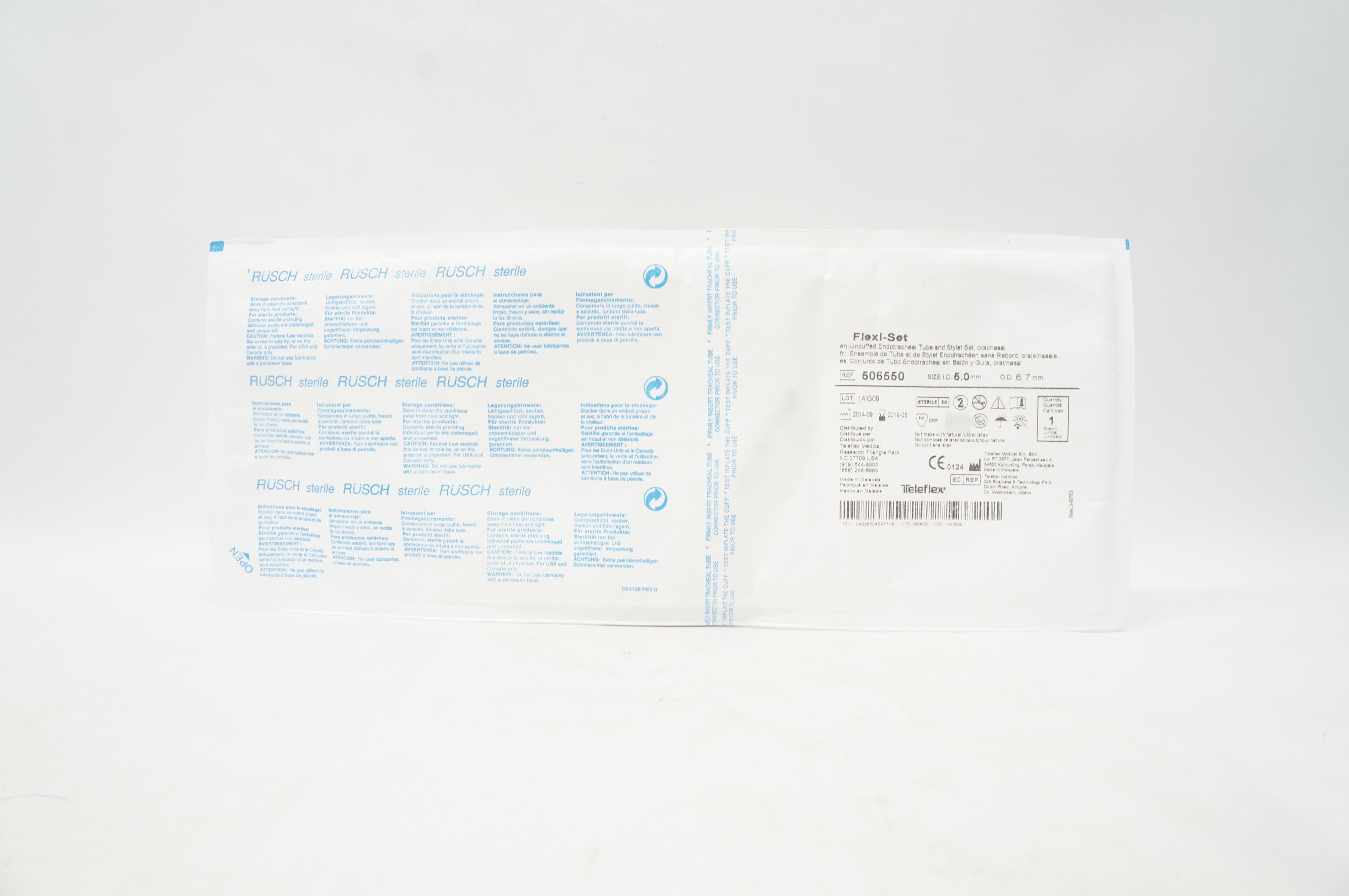 Teleflex 506550 Flexi-Set Endotracheal Tube & Stylet Set 5.0mm ID x 6.7mm OD (x)