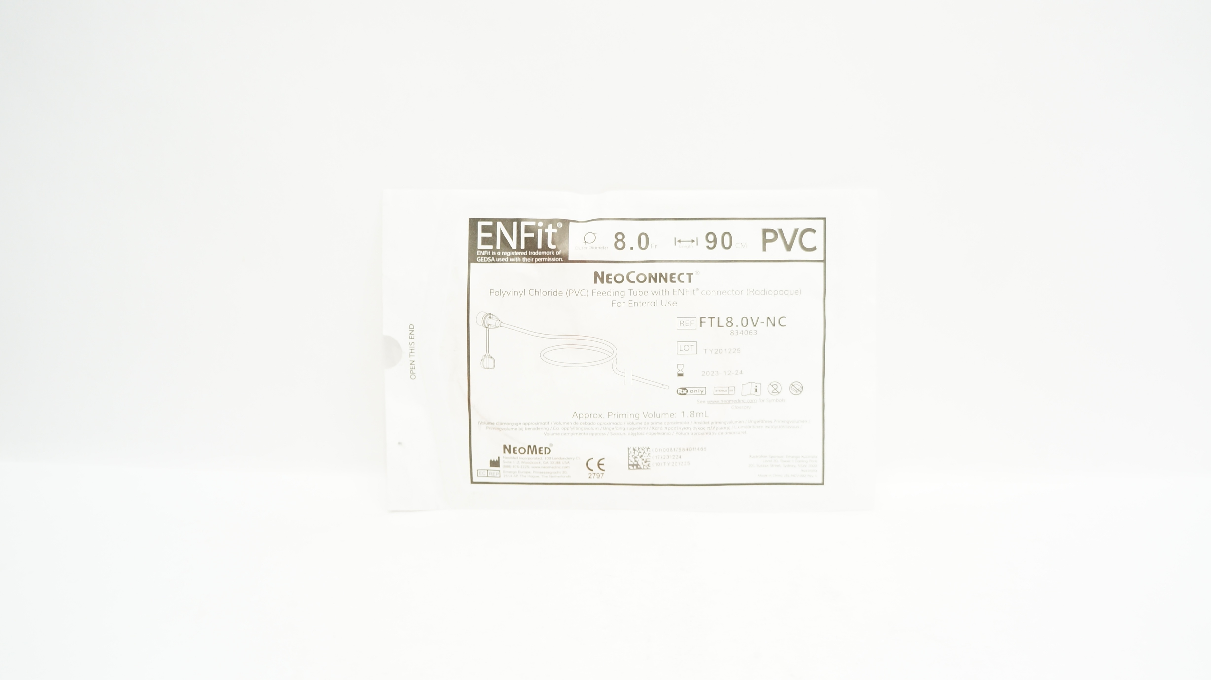 NeoMed FTL8.0V-NC EnFit NeoConnect, Polyvinyl Chloride 1.8mL Vol.  Approx.