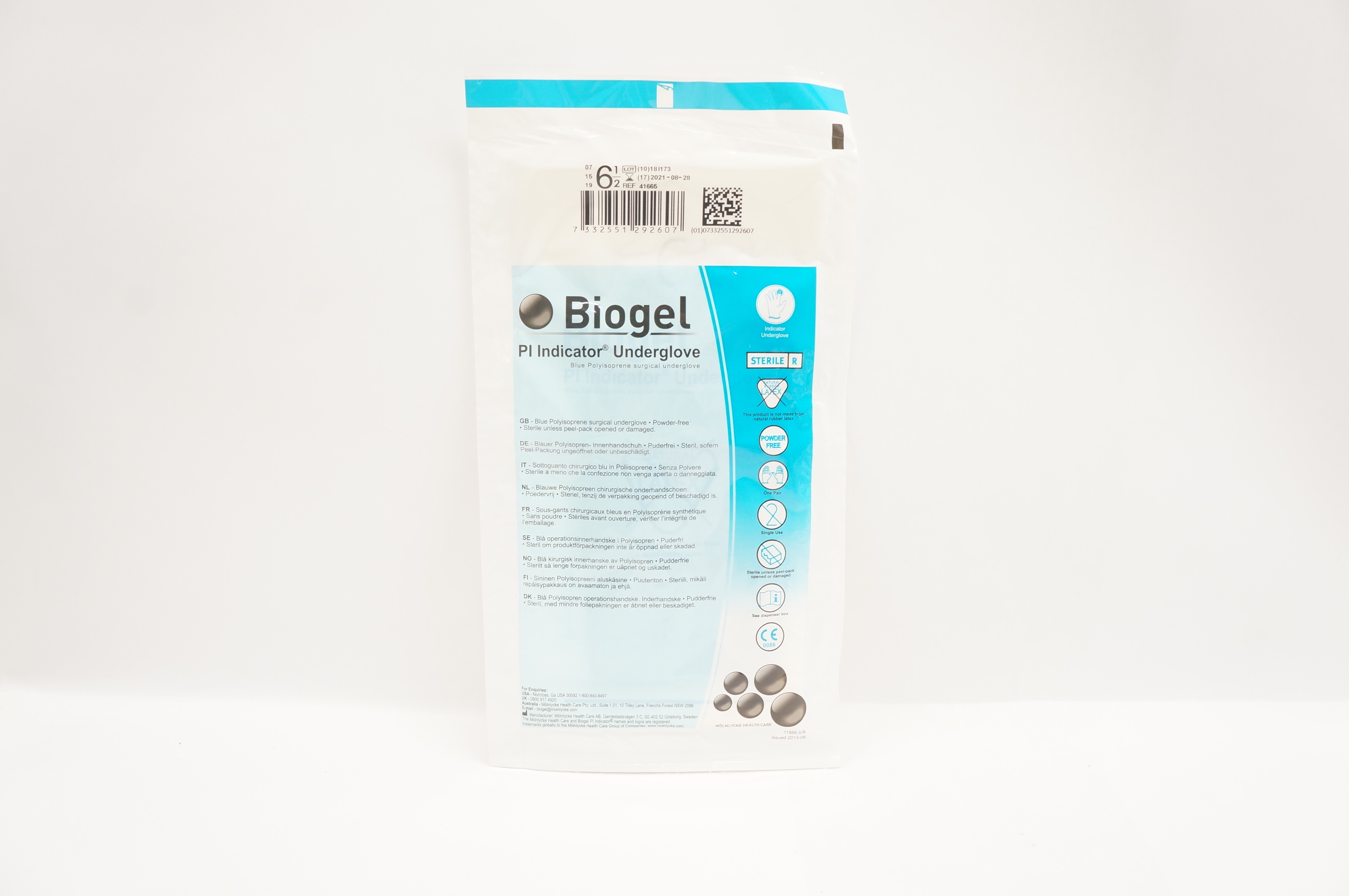 Mölnlycke HealthCare 41665 Biogel Pl Indicator Surgical Underglove Size 6 1/2(x)