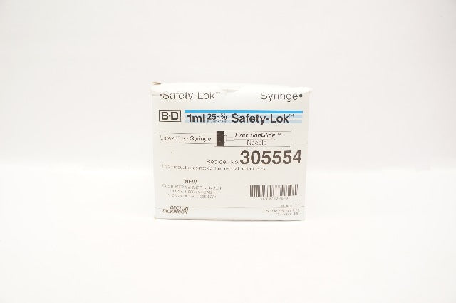 BD 305554 Safety-Lok 1ml Syringe with PrecisionGlide Ndle 25G x 5/8 - Box of 100