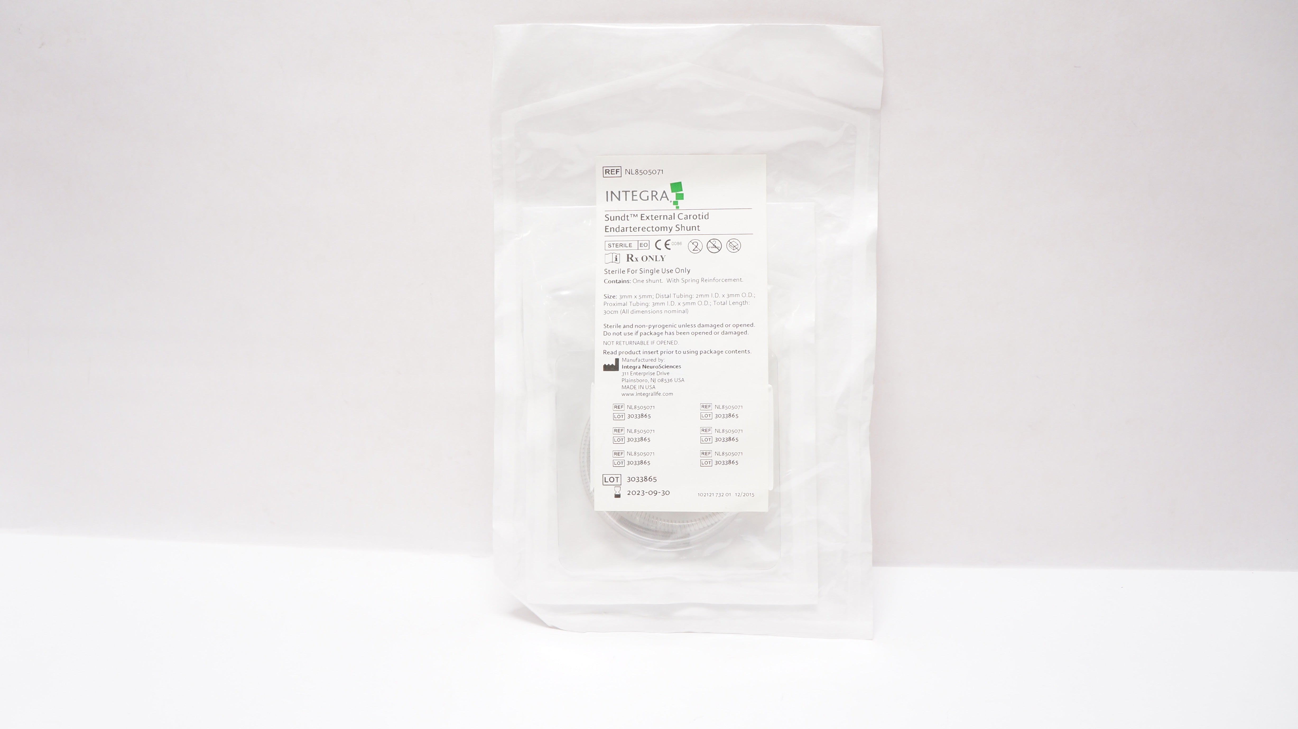 Integra NL8505071 Sundt External Carotid Endarterectomy Shunt 3mm x 5mm