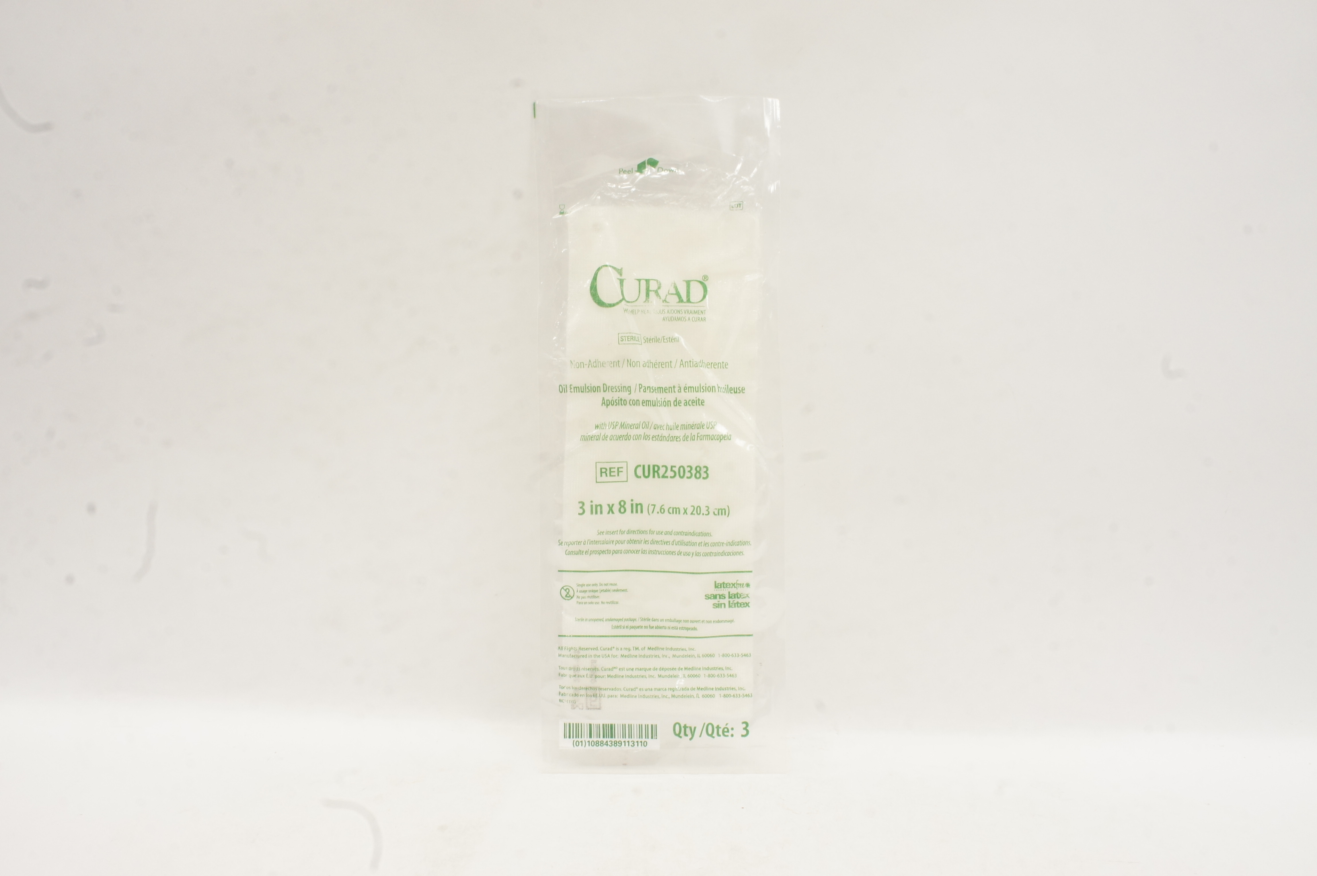 Medline CUR250383 Curad Non-Adherent Oil Emulsion Dressing 3 x 8inch - Pack of 3