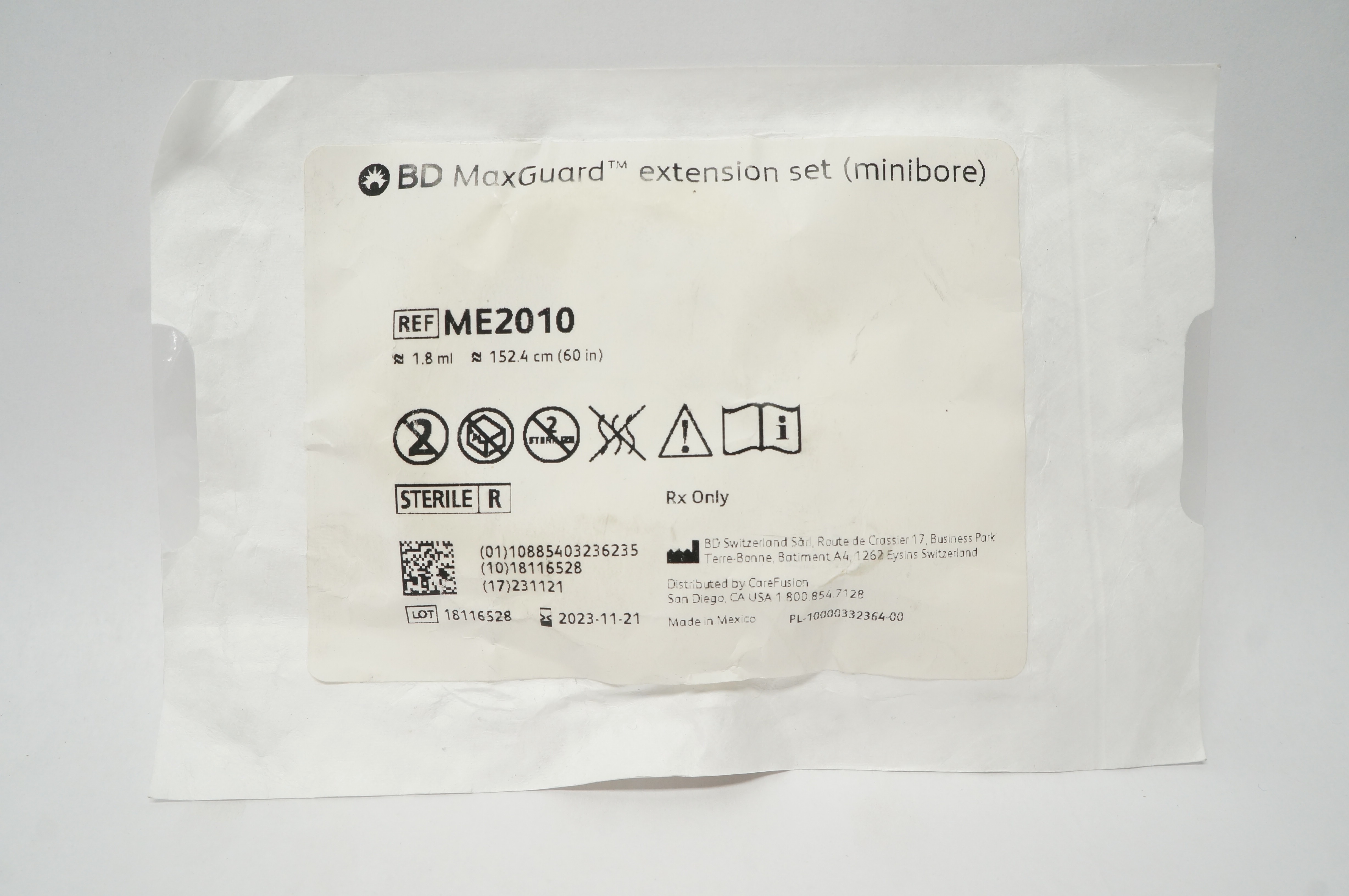 CareFusion ME2010 MaxGuard Extension Set, Minibore Approx.  1.8mL x 60inch