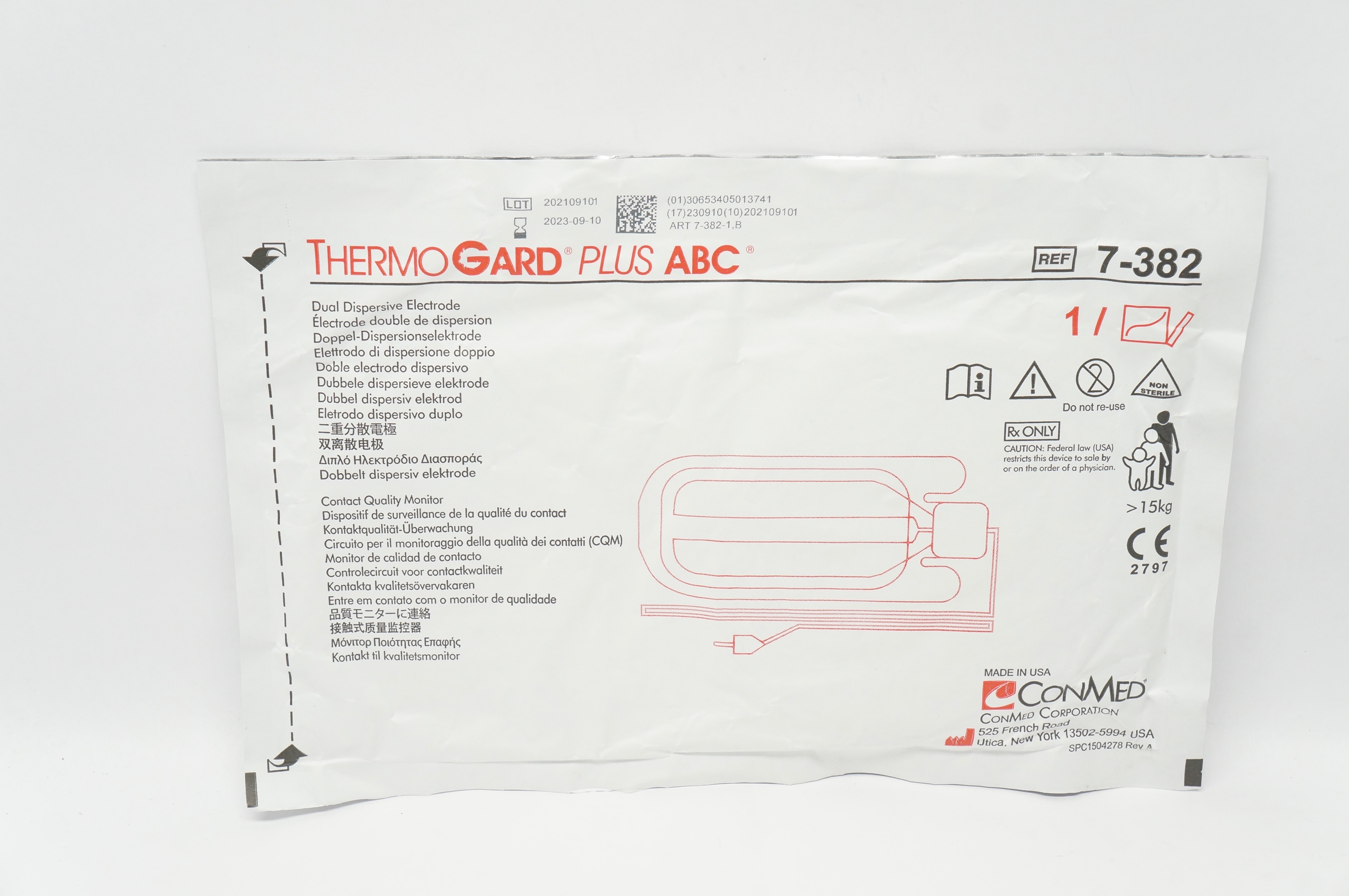 ConMed 7-382 ThermoGard Plus ABC Dual Dispersive Electrode >15kg
