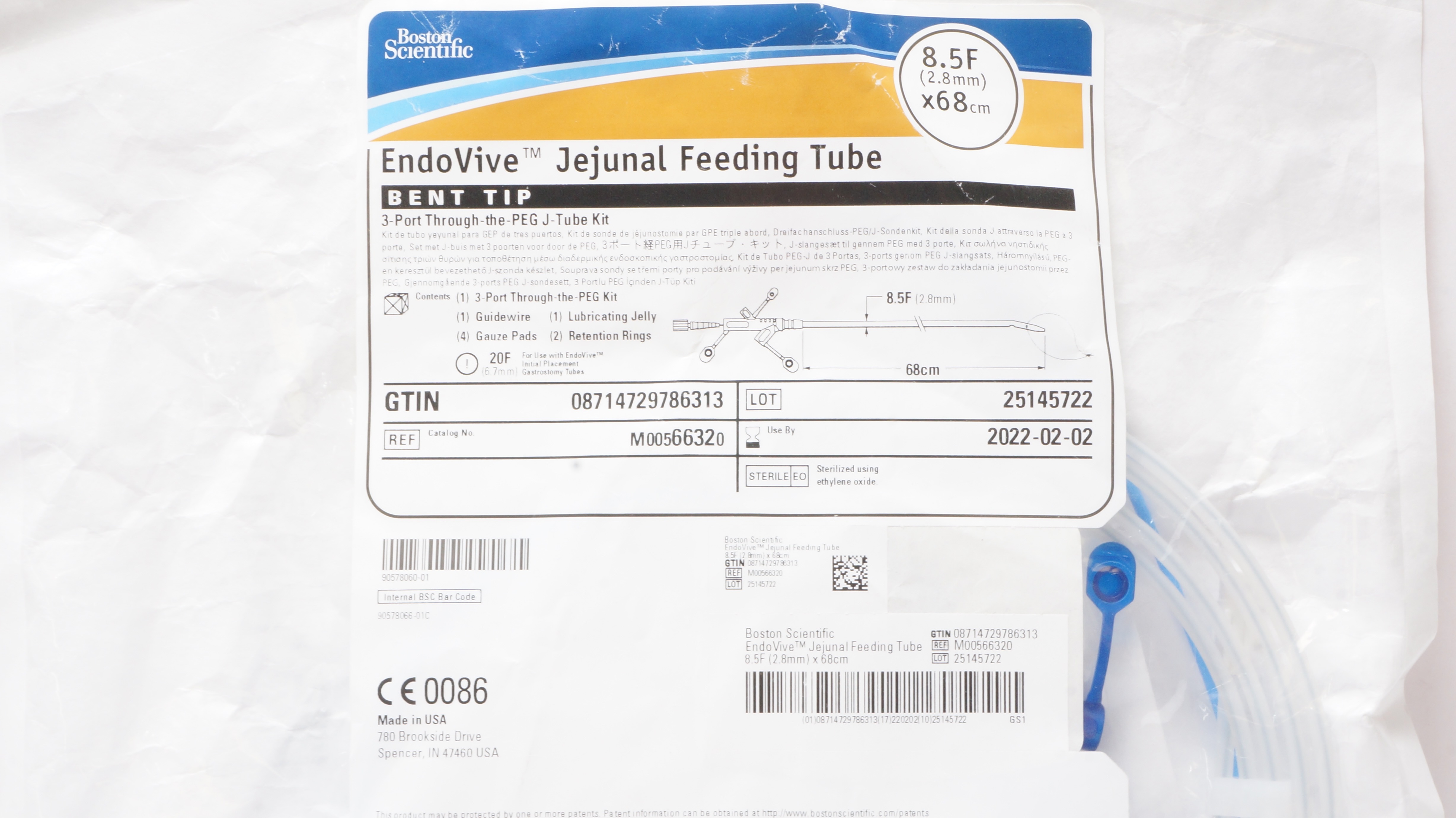 Boston Scientific 6632 EndoVive Jejunal Feeding Tube Bent Tip 8.5
