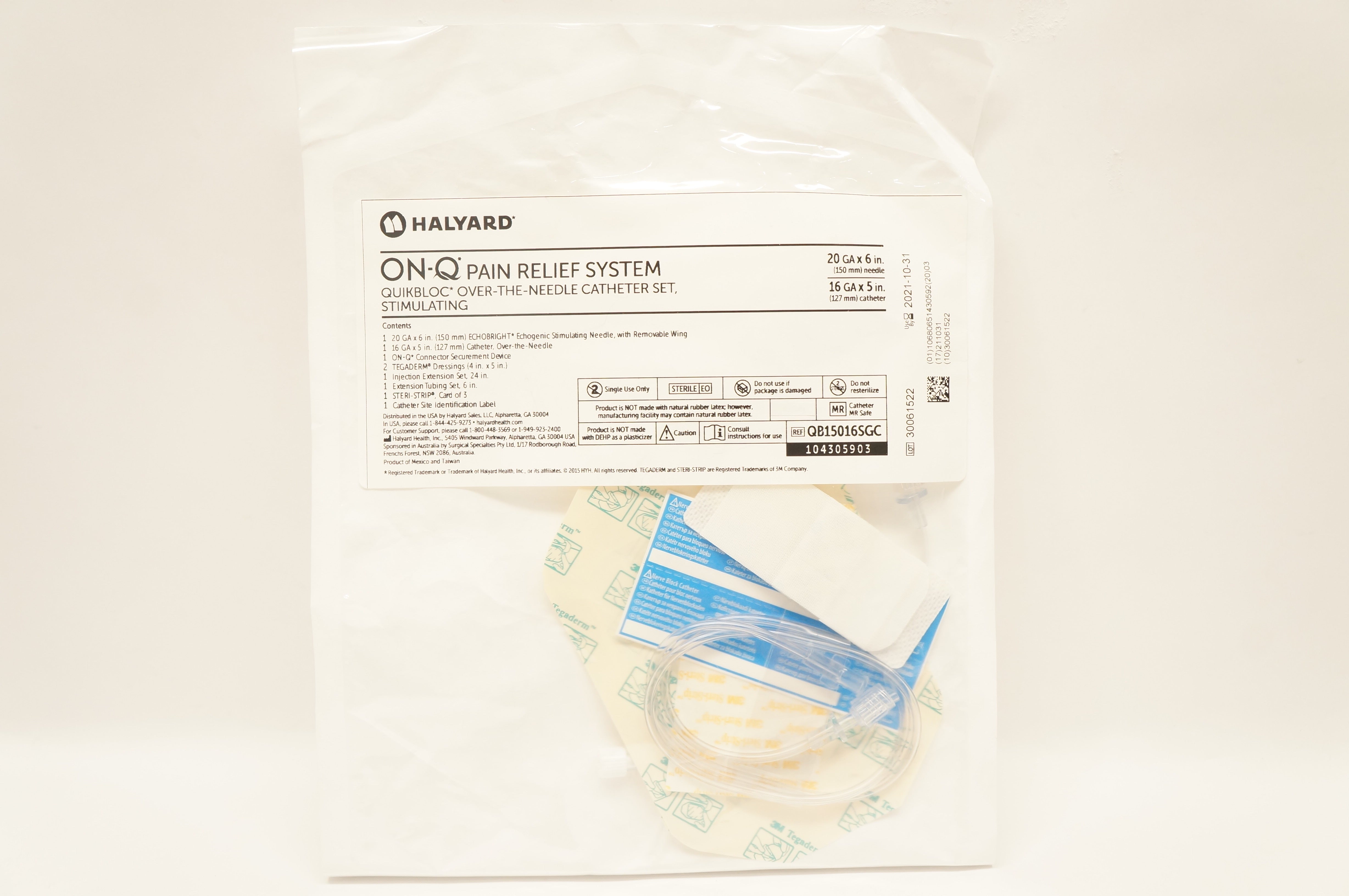 Onq Rib Block Halyard QB15016SGC ON-Q Pain Relief System Quikbloc Over-The-Ndle Cath ...