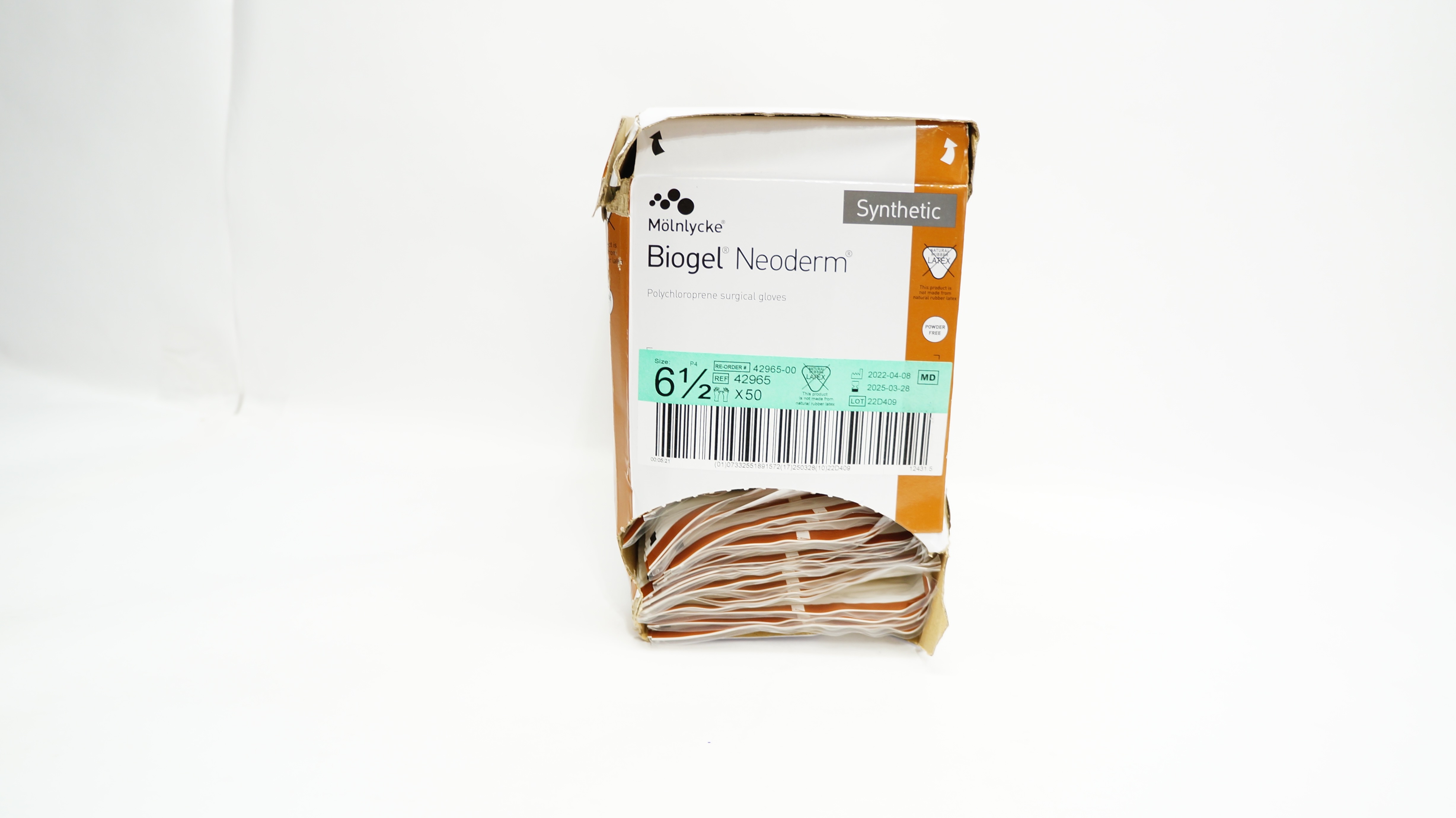 Molnlycke Healthcare 42965 Biogel NeoDerm Surgical Gloves Size 6-1/2 - Box of 48