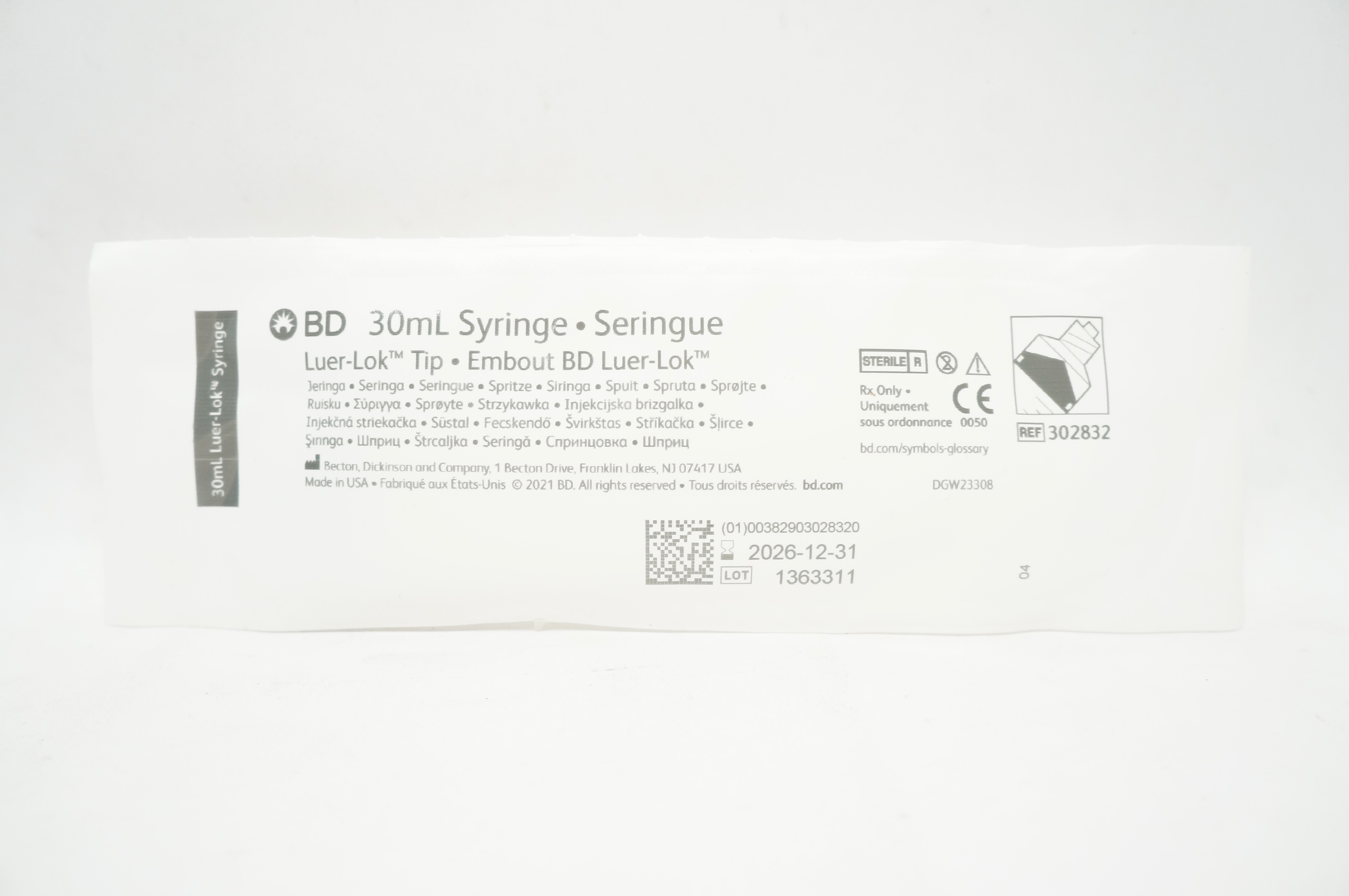 BD 302832 Luer-Lok Tip 30ml Syringe
