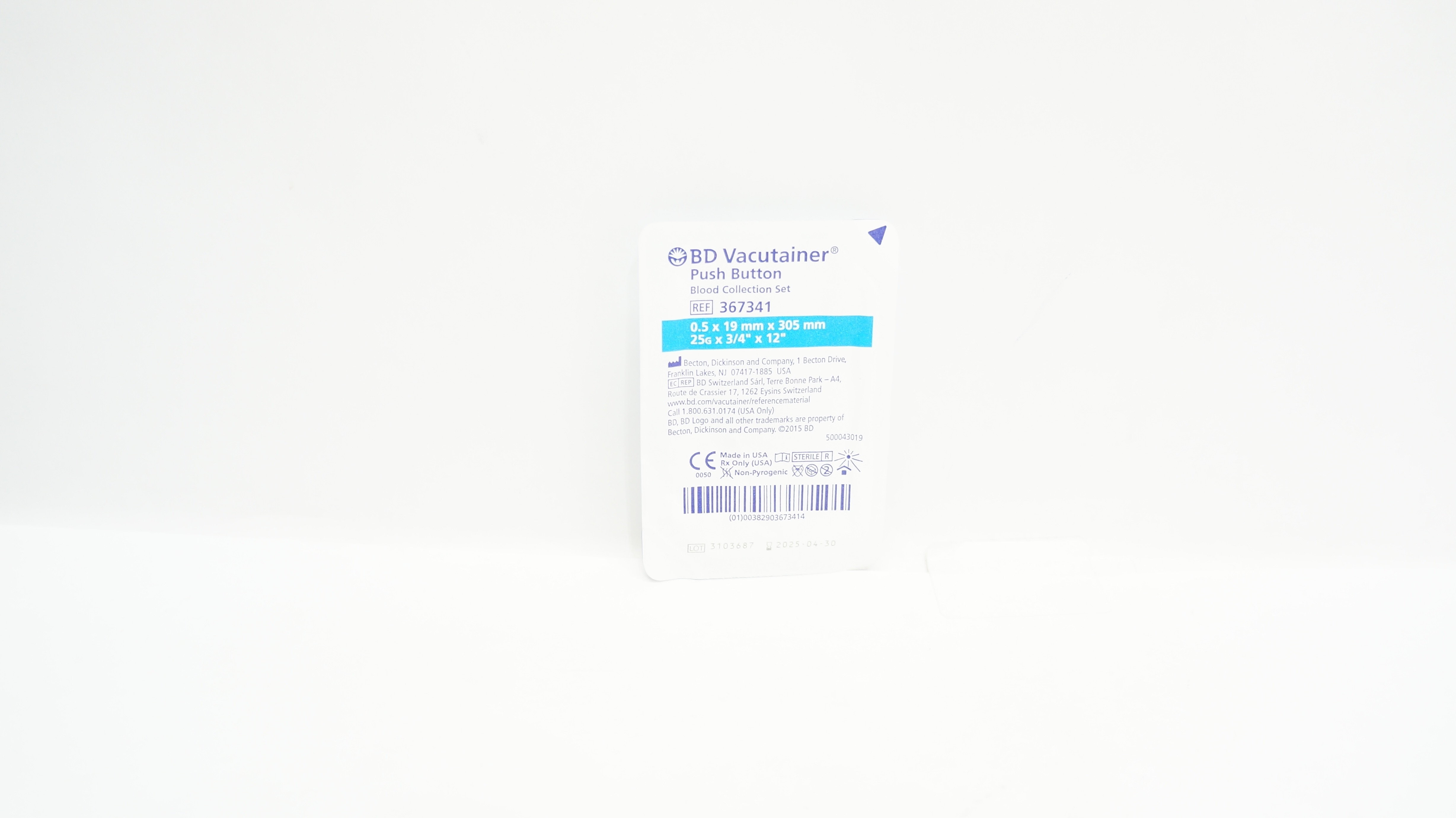 BD 367341 Vacutainer Push Button Blood Collection Set 25G x 3/4inch x 12inch