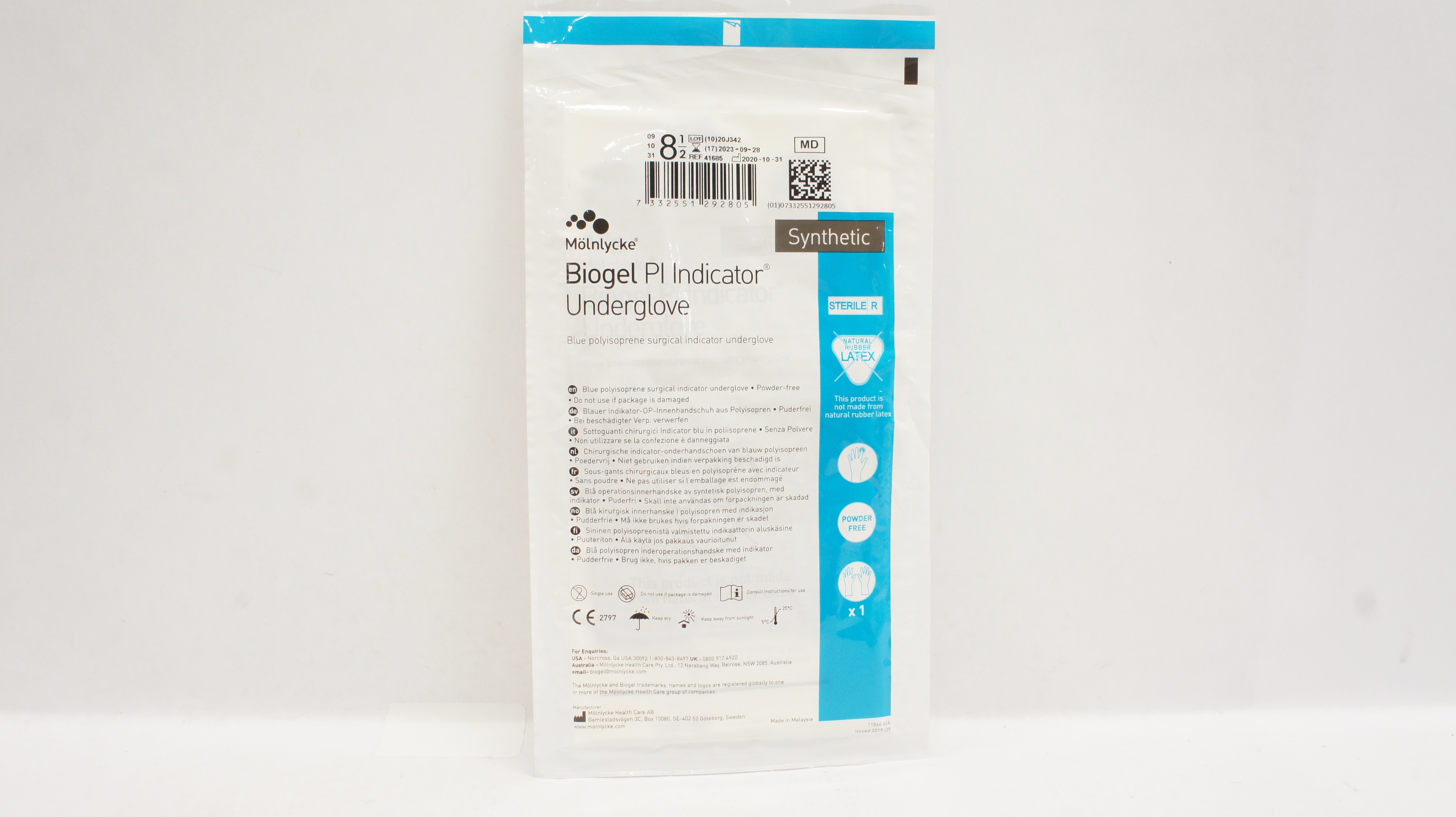 Molnlycke Health Care 41685 Biogel Pl Indicator Underglove, 8-1/2