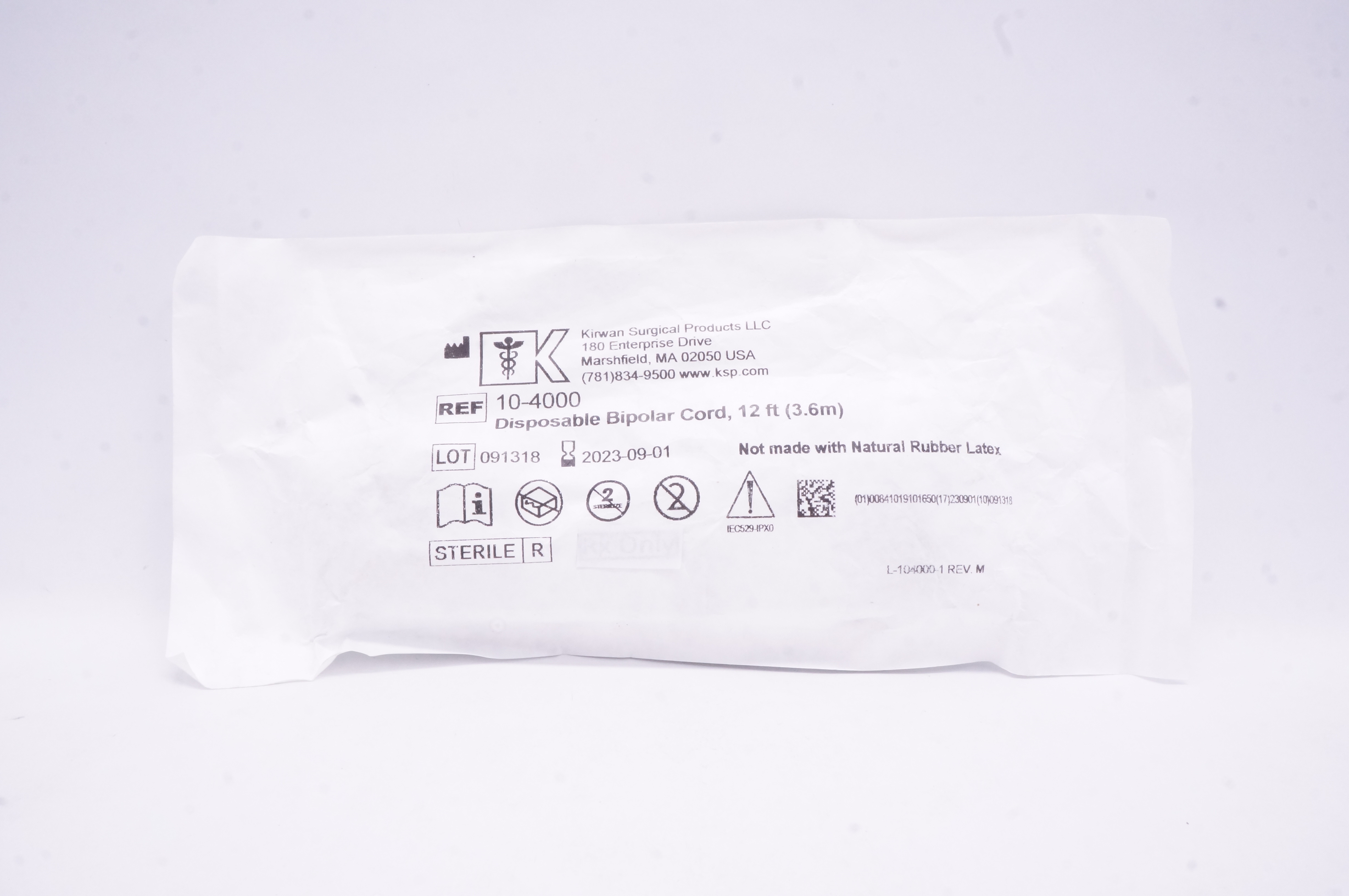 Kirwan Surgical 10-4000 Disposable Bipolar Cord, 12ft