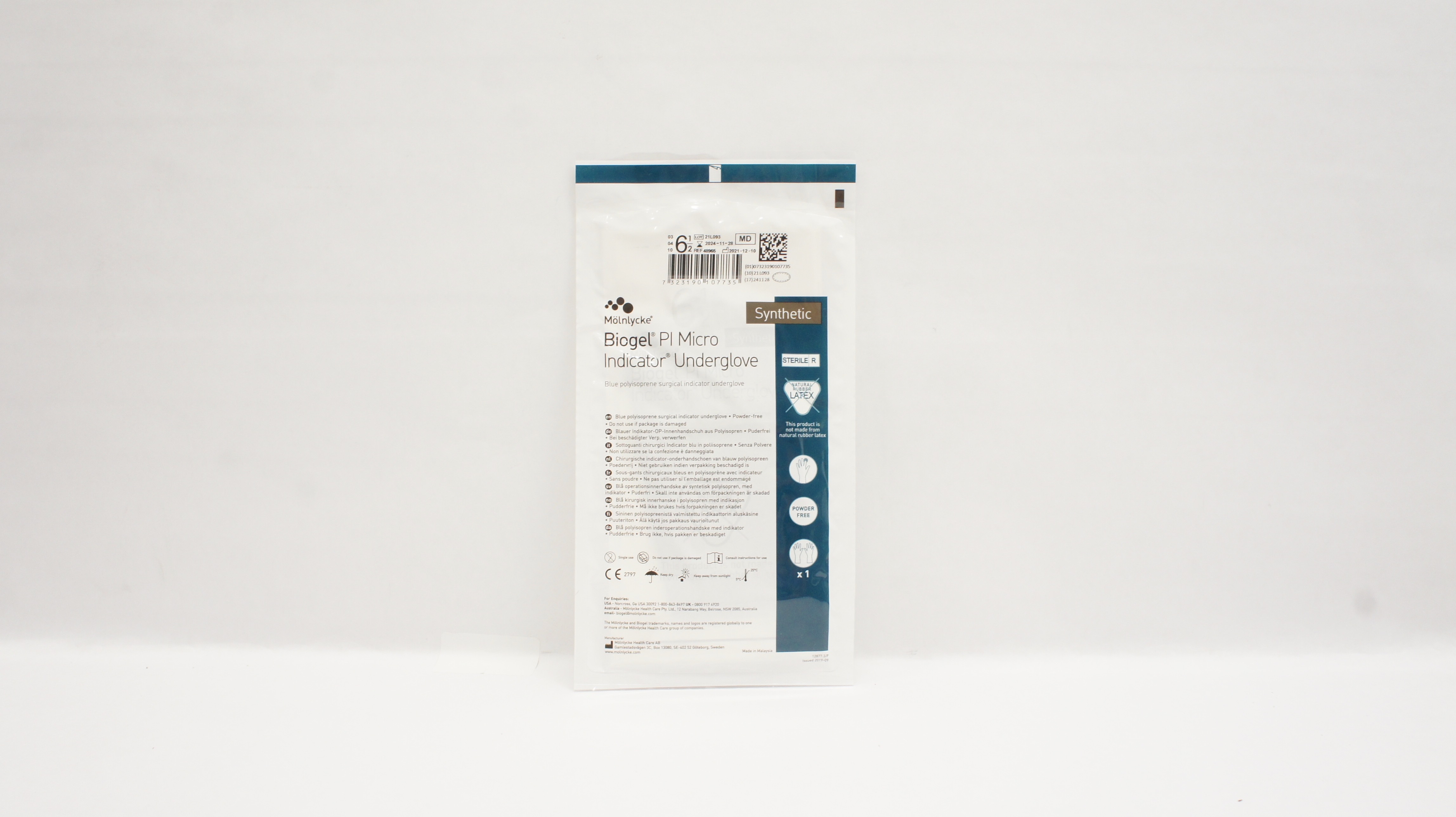 Molnlycke 48965 Biogel PI Micro Synthetic Surgical Indicator Underglove 6 1/2