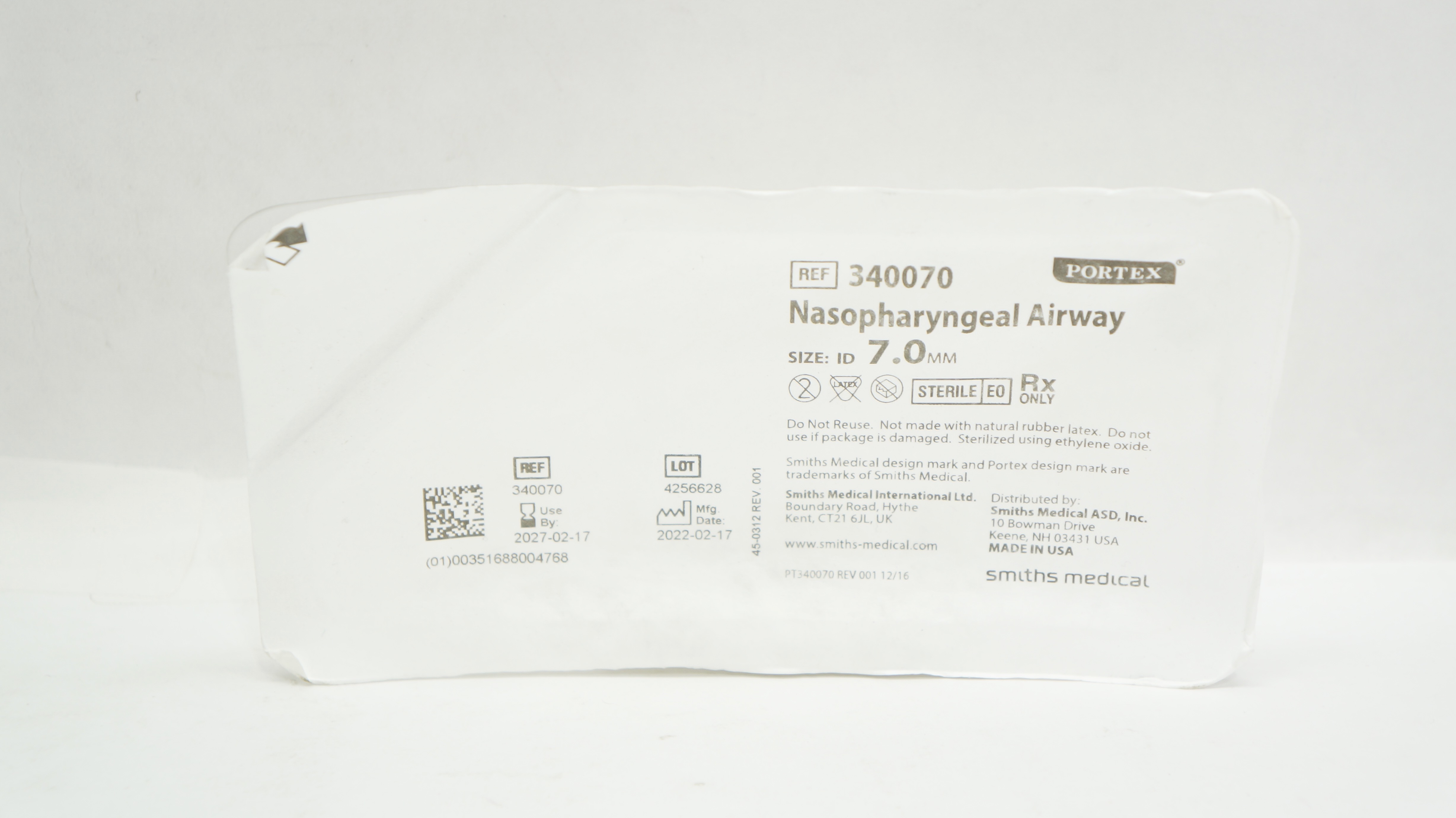 Smiths Medical 340070 Nasopharyngeal Airway Size 7.0mm I.D.
