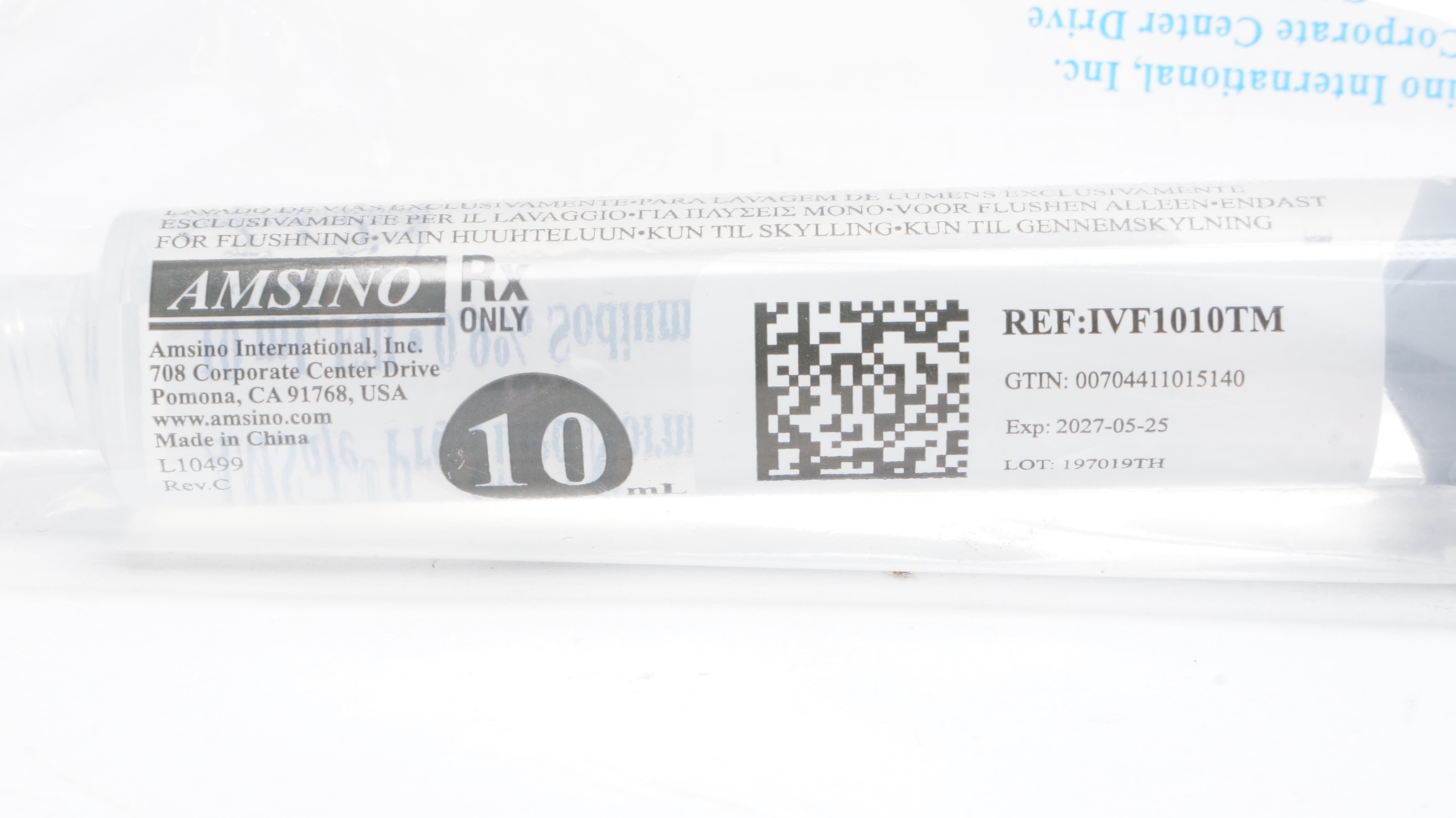 AMSINO IVF1010TM AMSafe PreFilled Normal Saline Flush Syringe, 10mL