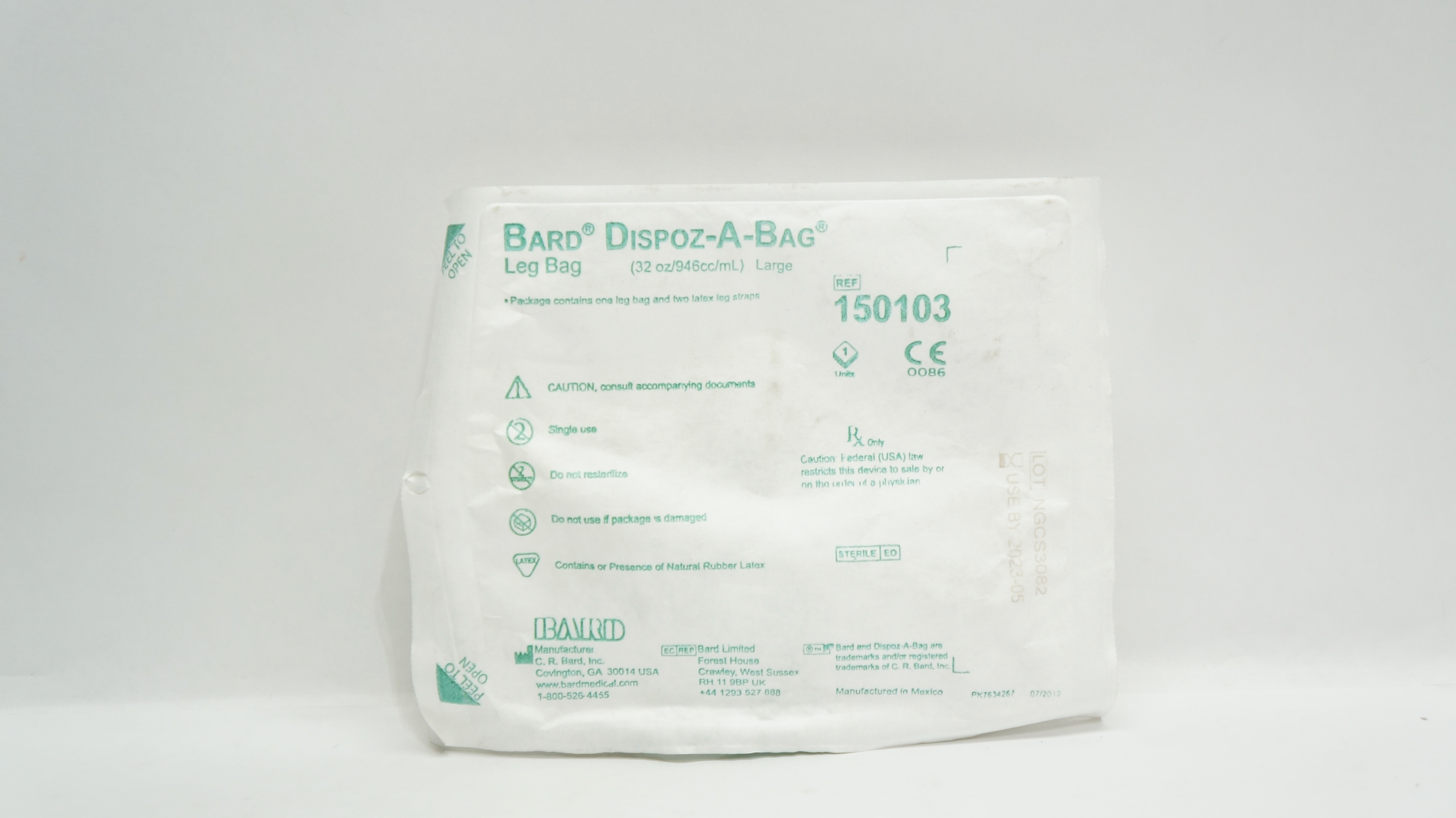 Bard 150103 Dispoz-A-Bag Leg Bag, Large 32oz/946cc/mL, Large