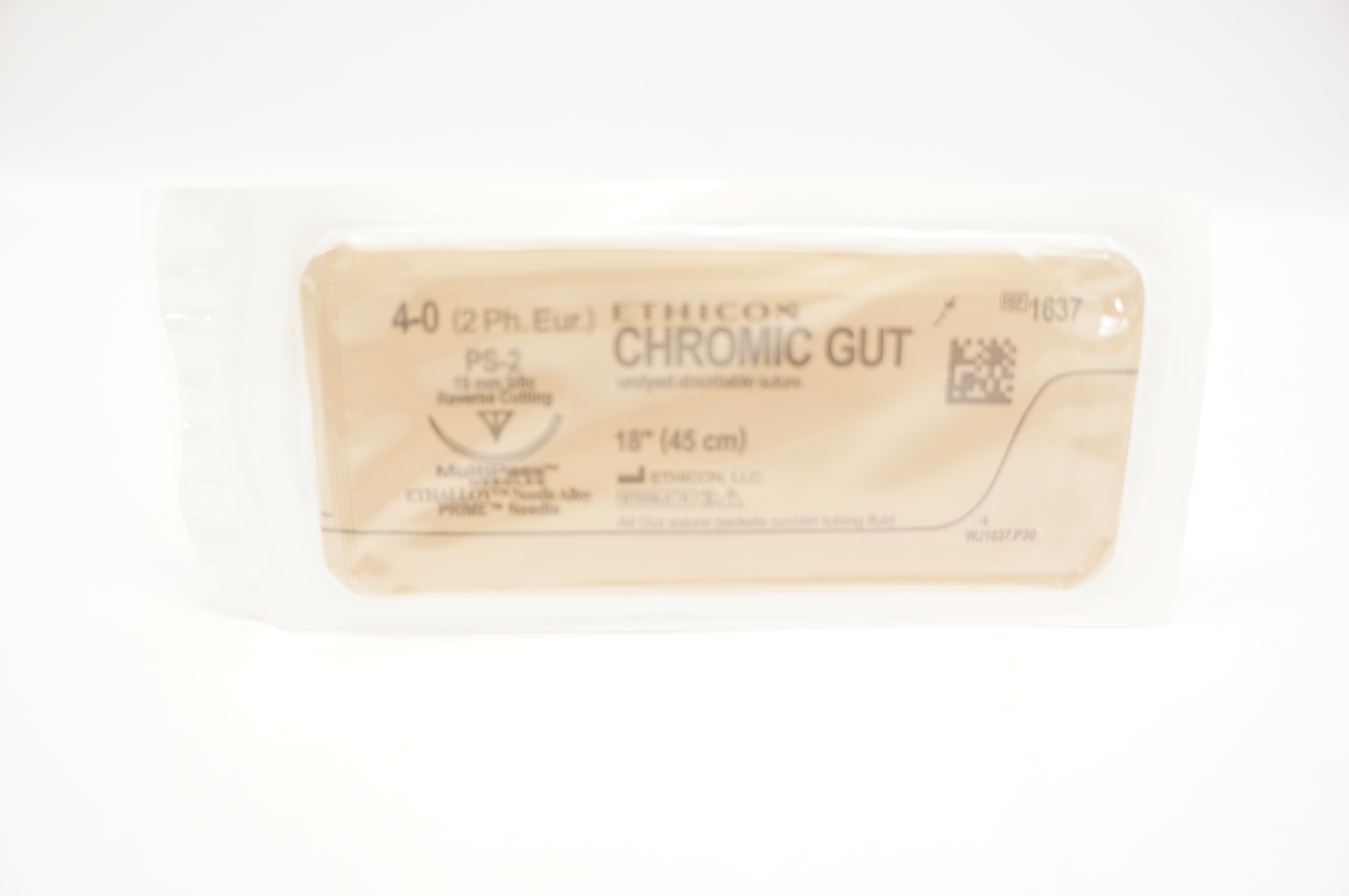 Ethicon 1637 4-0 CHROMIC GUT, PS-2, 19mm 3/8c Reverse Cutting, 18inch