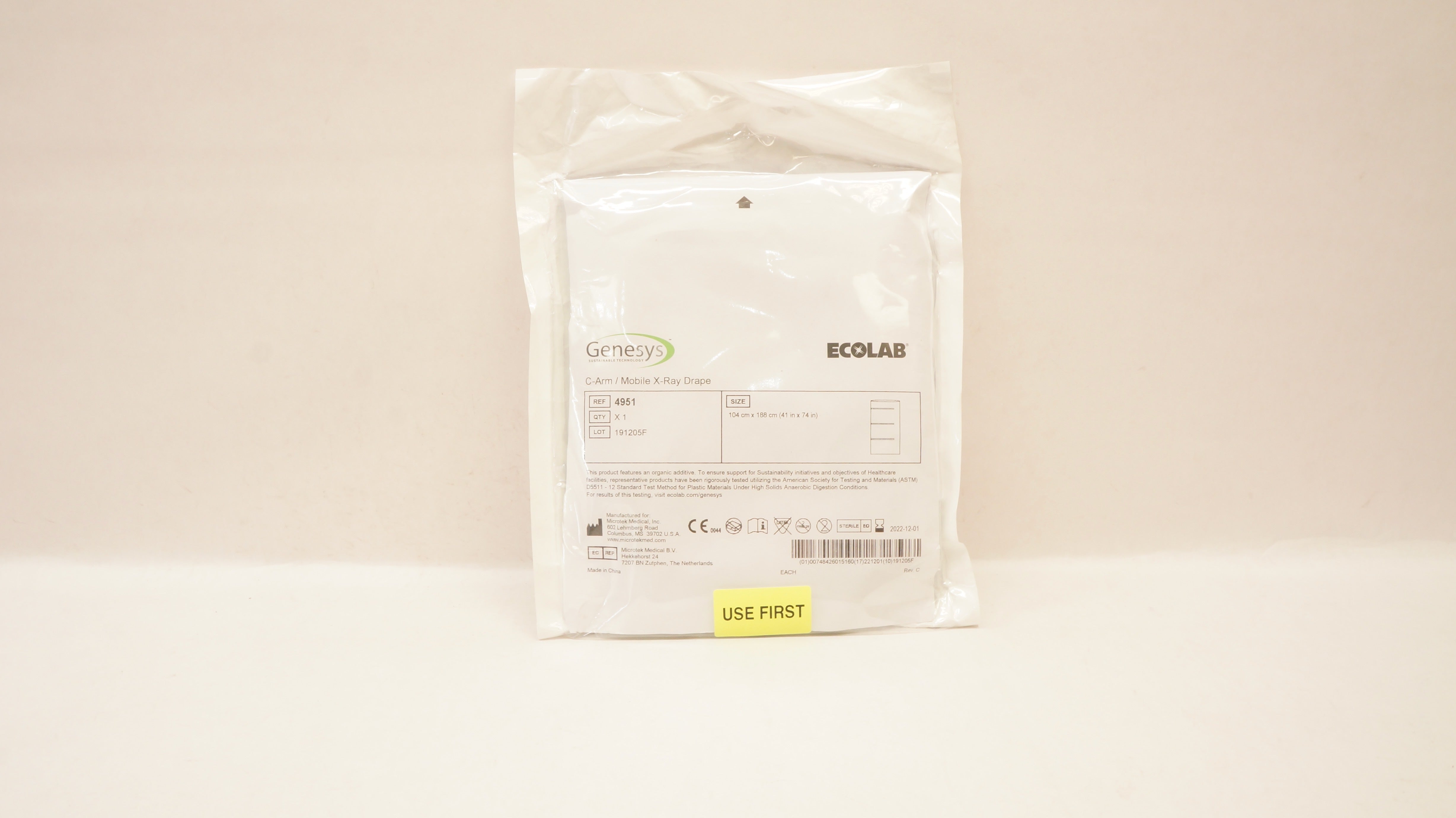 Microtek 4951 Genesys Ecolab C-Arm/Mobile X-Ray Drape 41x 74inch (x)