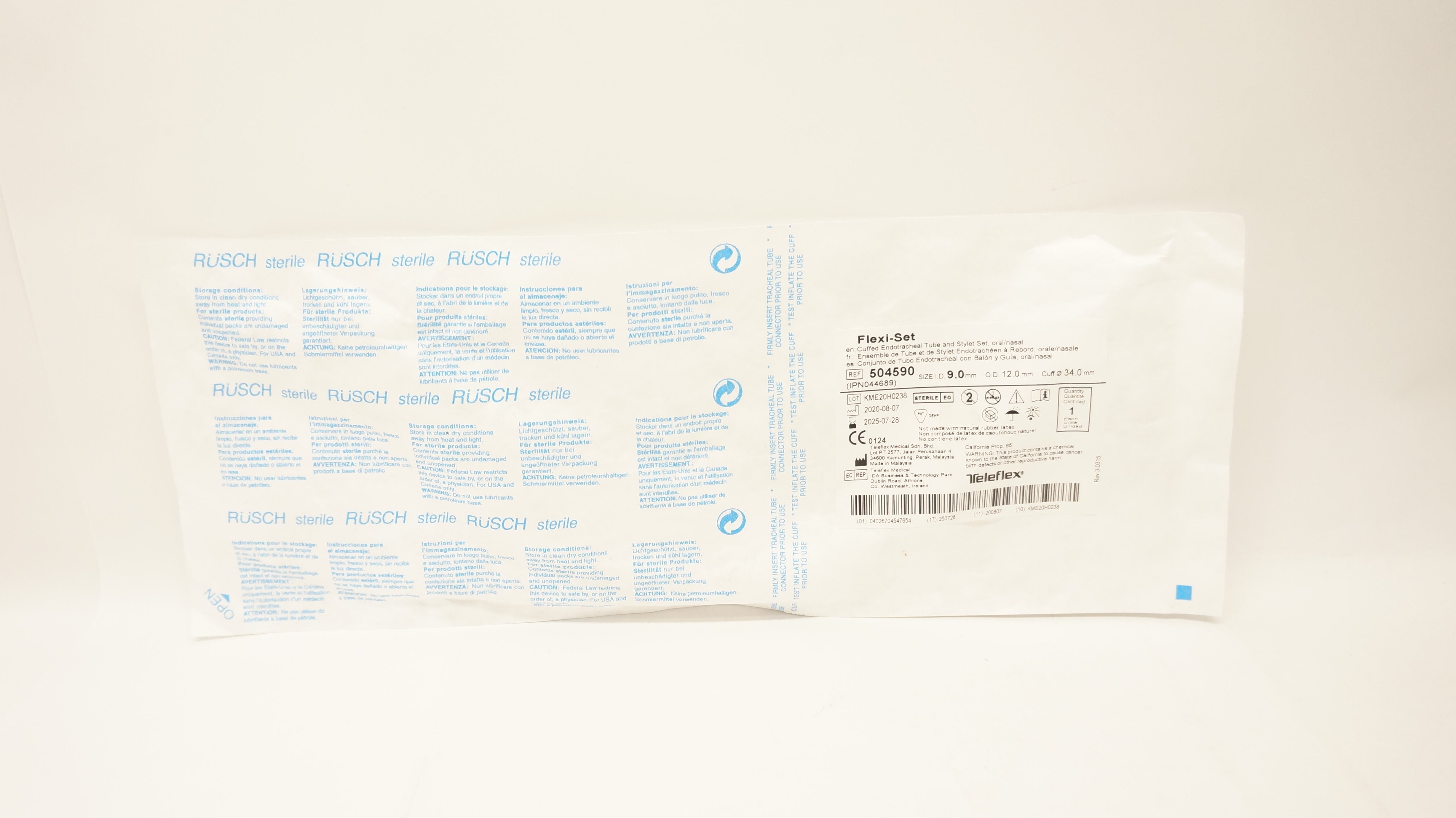 Teleflex 504590 Cuffed Endotracheal Tube Stylet Set  9 x 12 x 34.0mm