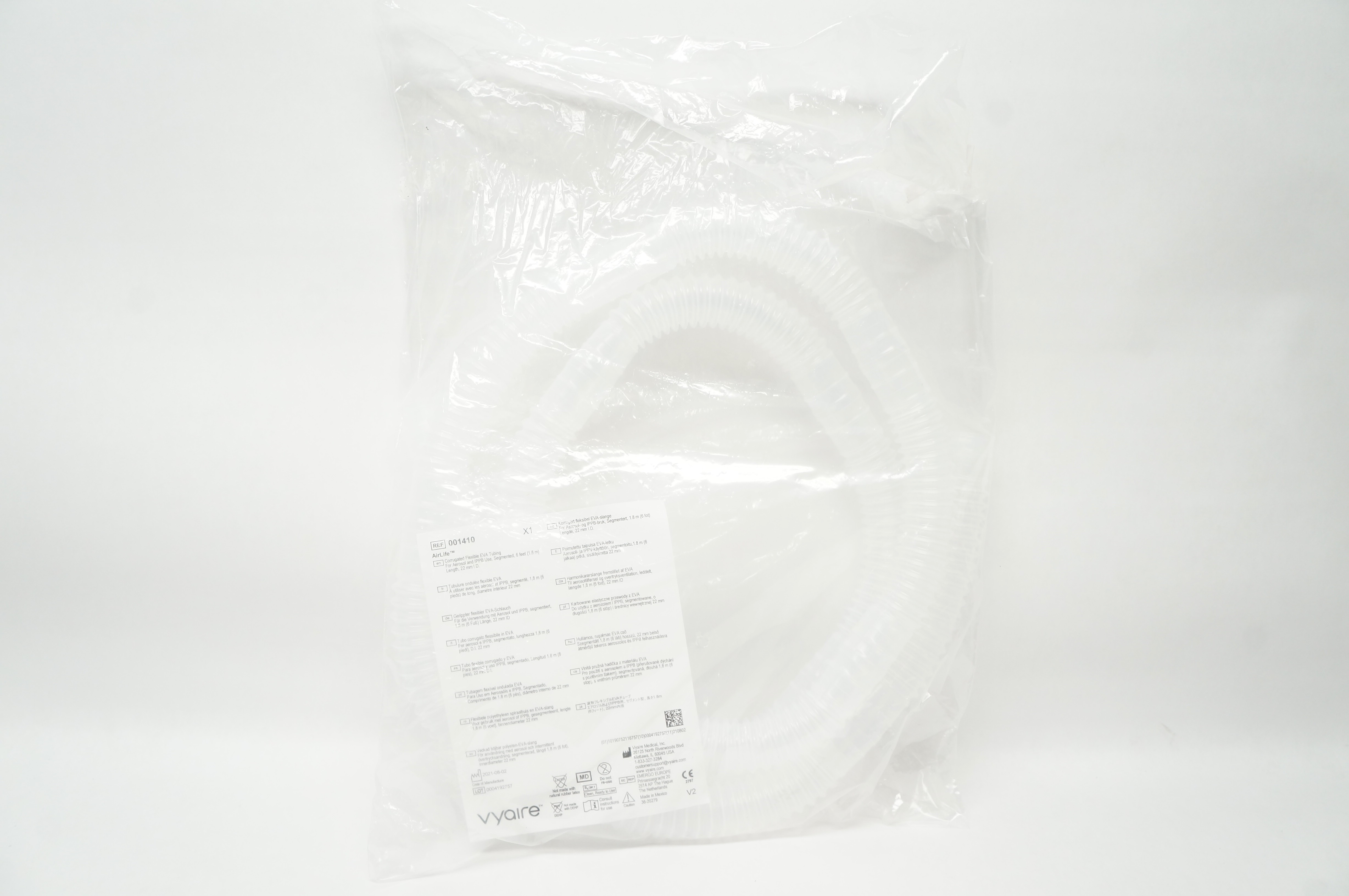 Vyaire 001410 AirLife Corrugated Flexible EVA Tubing 6ft x 22mm ID