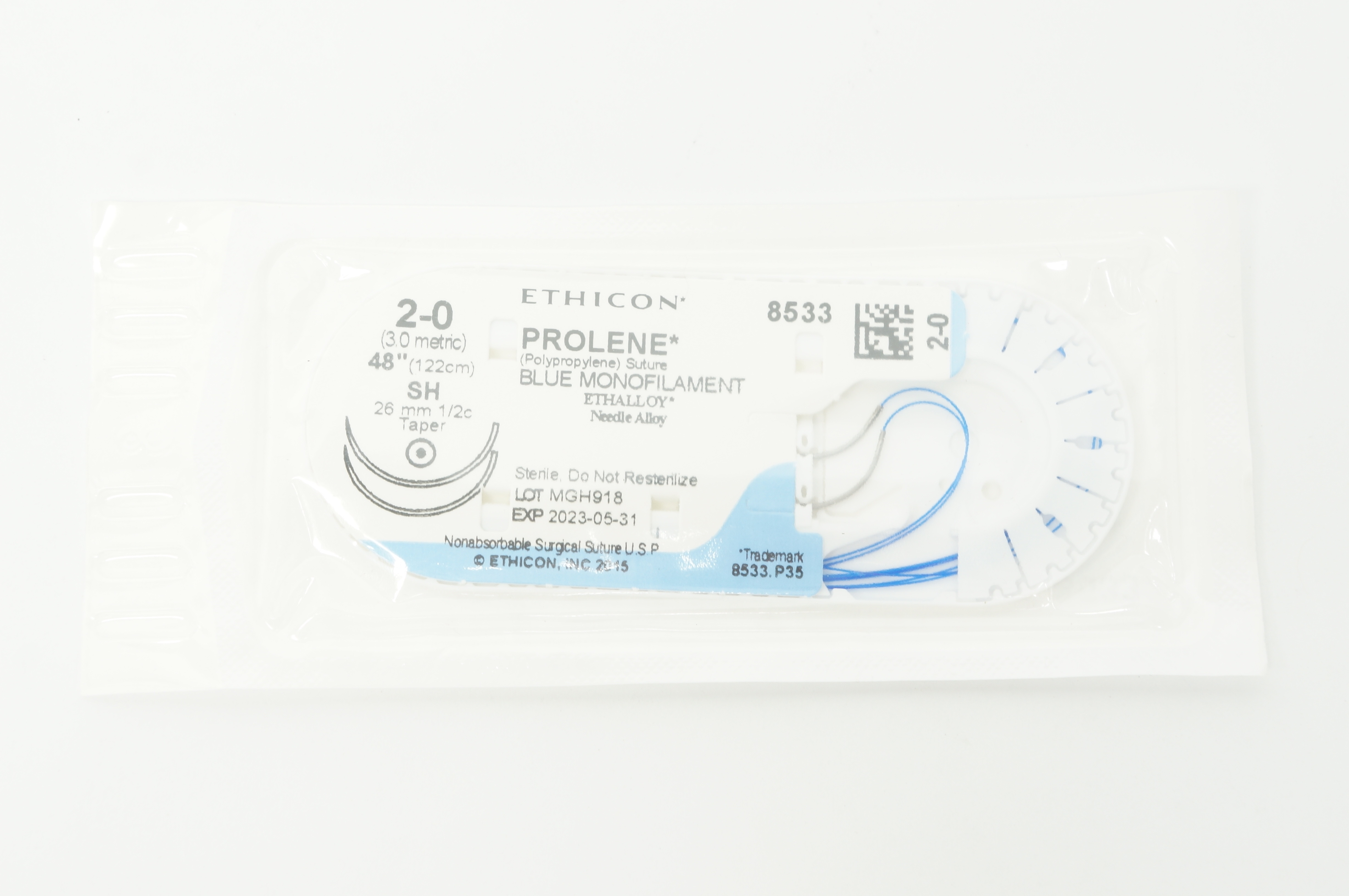 Ethicon 8533 2-0 PROLENE, SH, 26mm 1/2c Taper, 48inch (x)