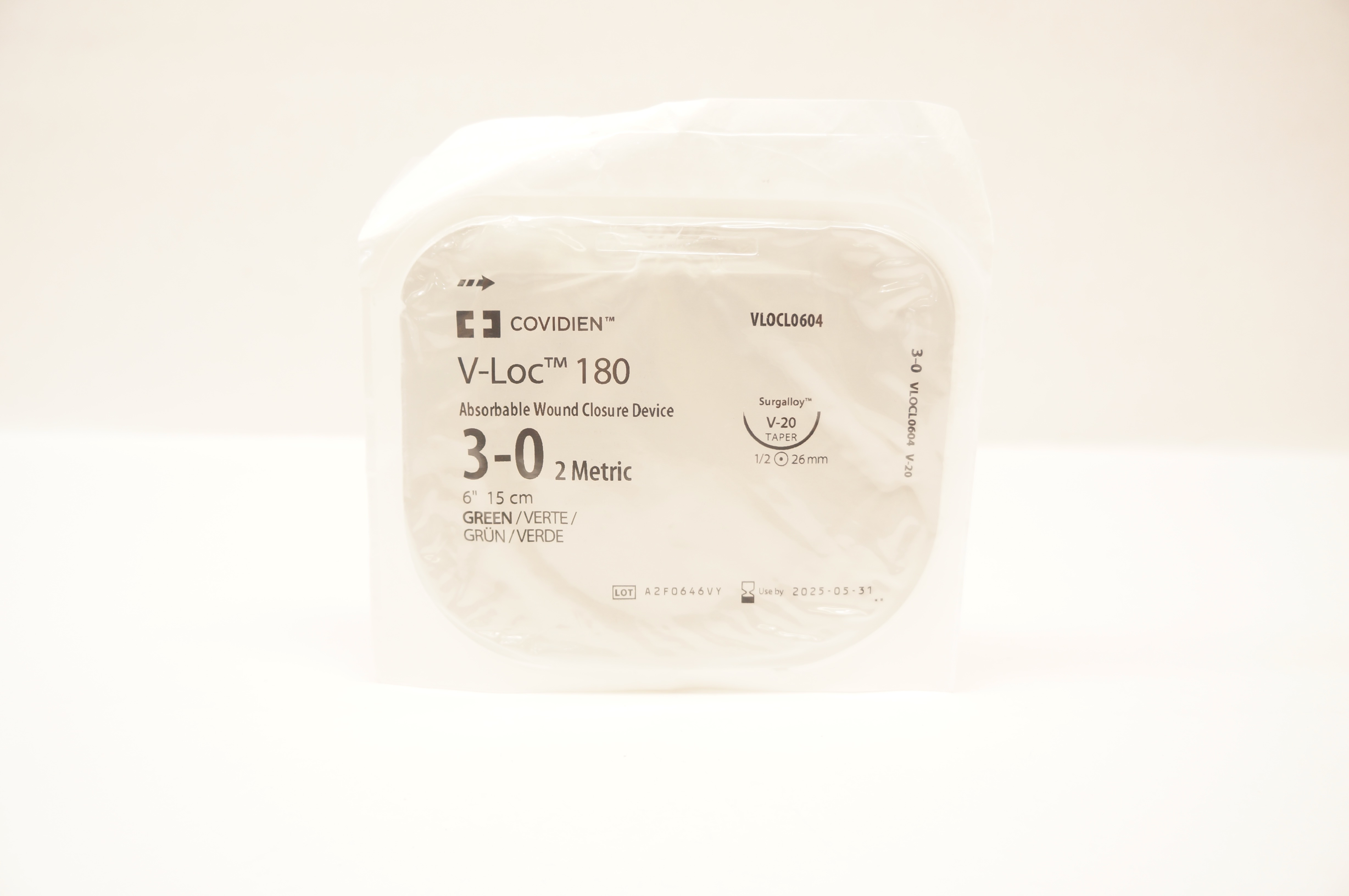 Covidien VLOCL0604 3-0 V-Loc 180 Wound Closure Device V-20 26mm 1/2c Taper 6inch